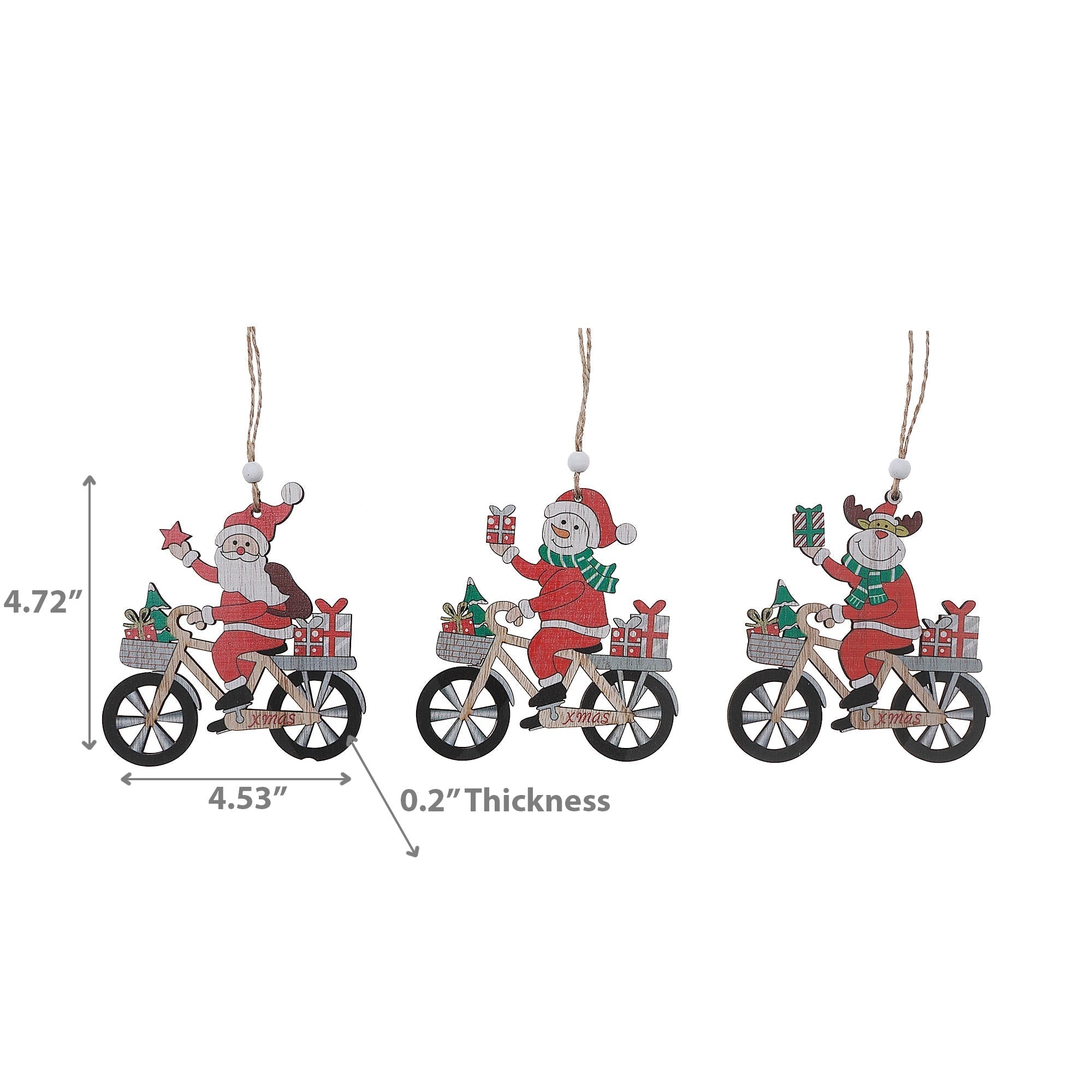 Wooden Bicycle Christmas Ornament Set of 12 – Holiday Tree Decoration