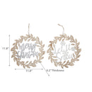 Wooden Wreath Merry Christmas/Let It Snow Ornament - Set of 12