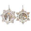 Led Wooden Snowflake With Scenic Ornament - Set of 12