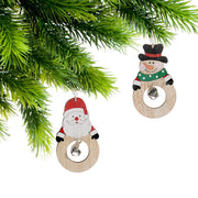 Wooden Round Christmas Ornaments with Bells, Assorted Holiday Tree Decorations, Rustic Festive Hanging Ornaments, Set of 12