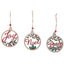 Wooden Round Ornament With Text (Asstd) - Set of 12