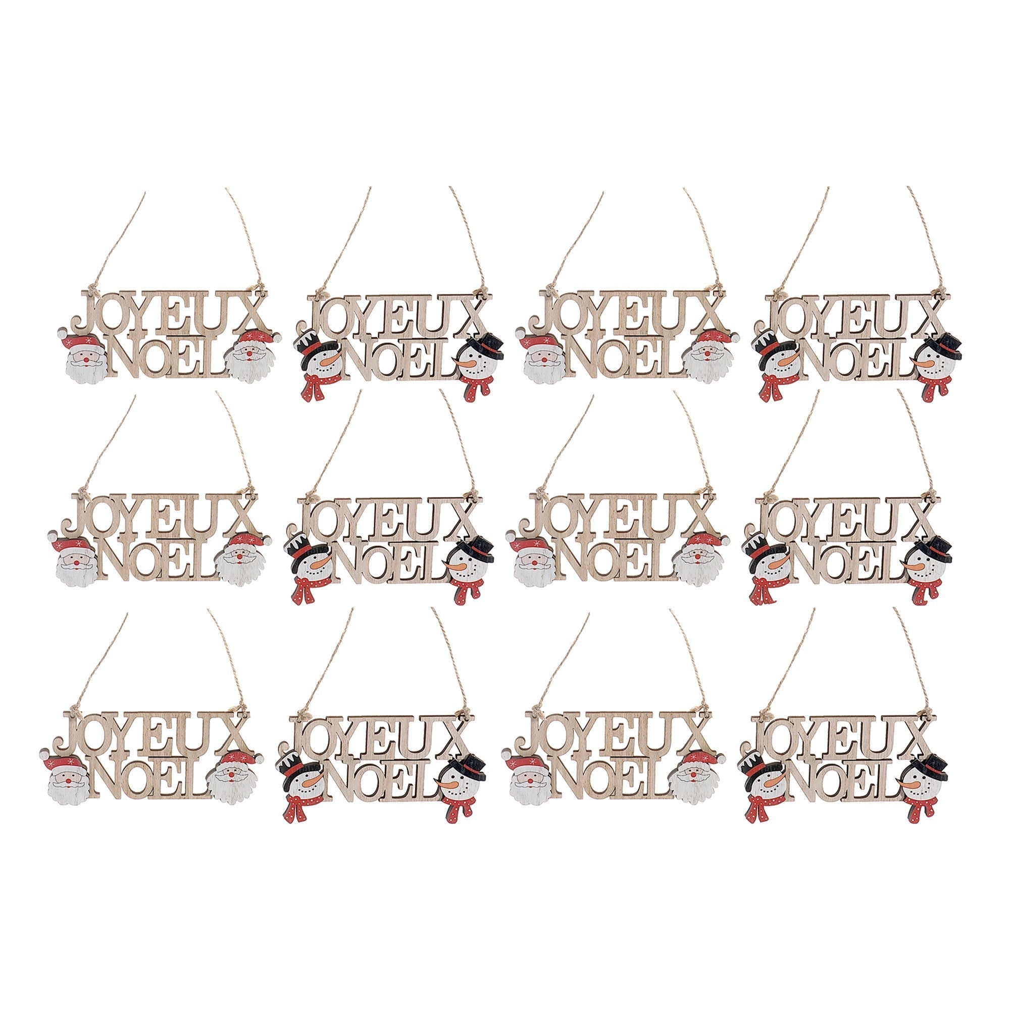 Wooden Joyeux Noel Wall Hanger Set of 12 – Christmas Wall Decor, Holiday Accent, Festive Winter Home Decoration