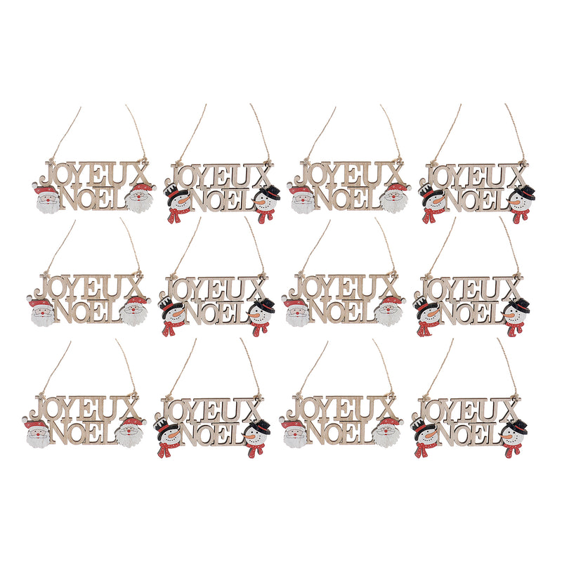 Wooden Joyeux Noel Hanger (Asstd) - Set of 12
