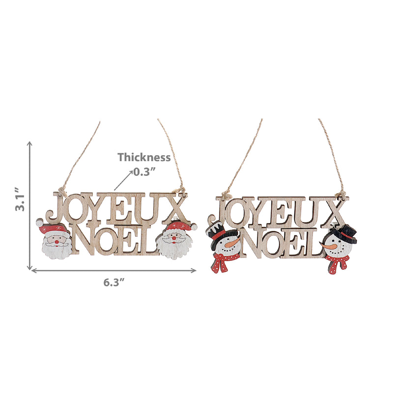 Wooden Joyeux Noel Hanger (Asstd) - Set of 12