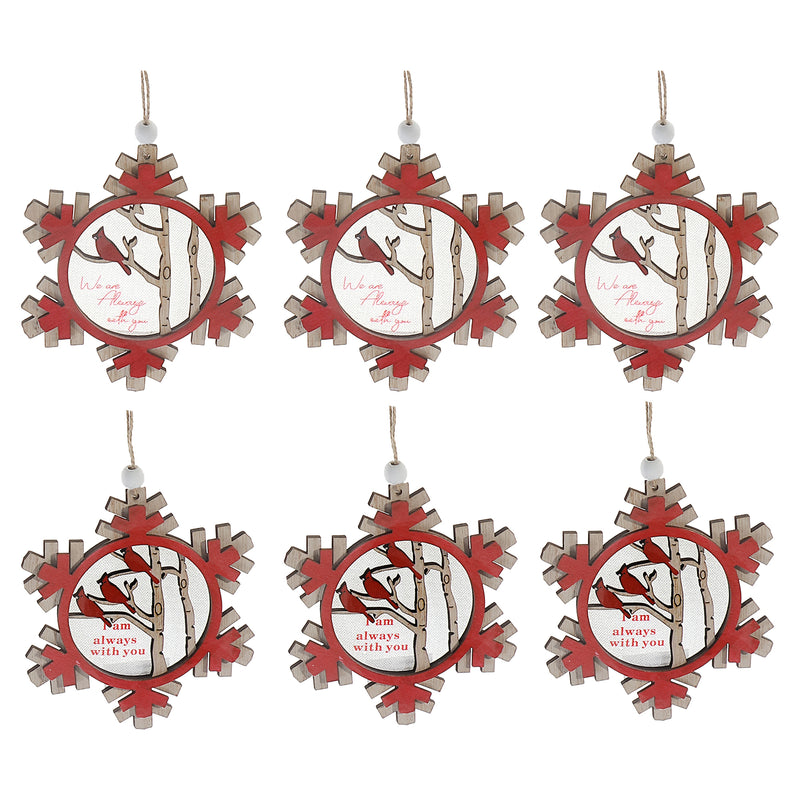 Wooden Round Cardinal Ornament (Asstd) - Set of 6