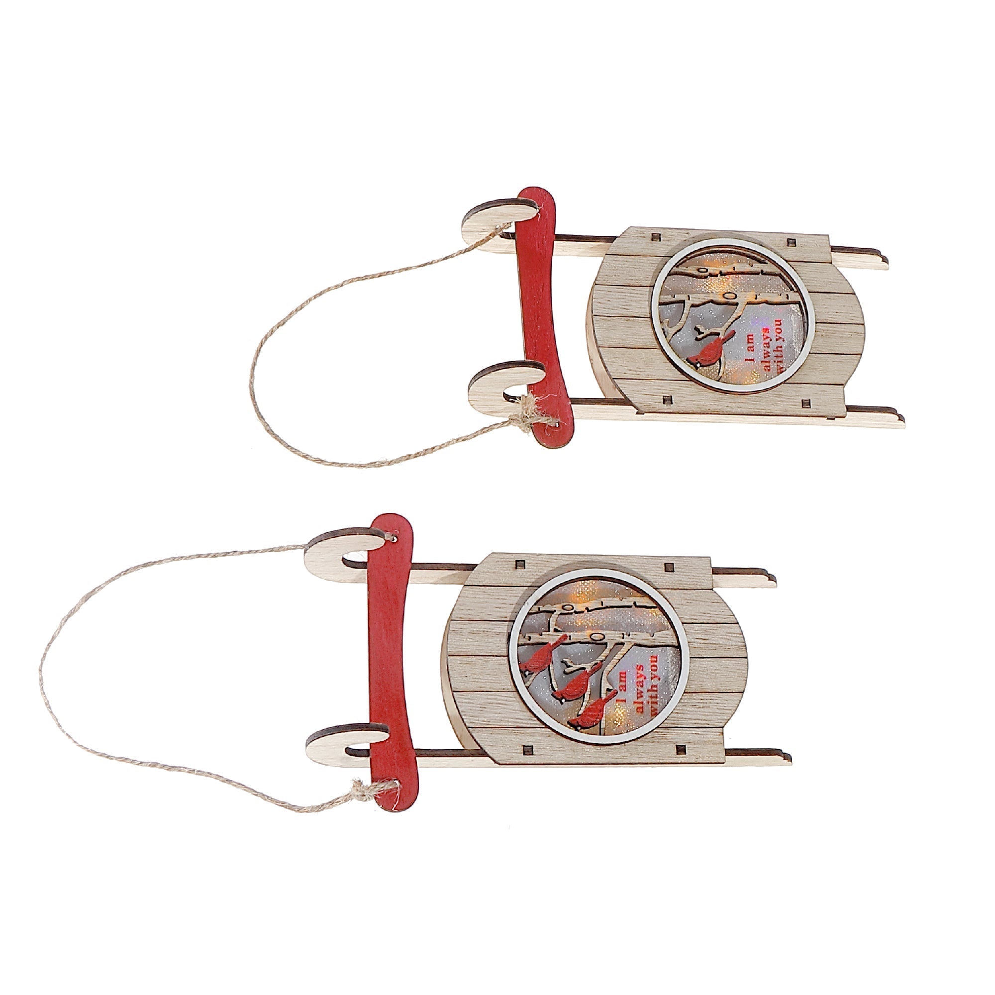 LED Wooden Sleigh with Cardinal Ornament Set of 6 – Christmas Tabletop Decoration, Holiday Home Accent, Festive Winter Decor