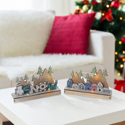 LED Wooden Winter Scenic Stand Set of 2 – Christmas Tabletop Decoration, Holiday Accent, Illuminated Winter Scene