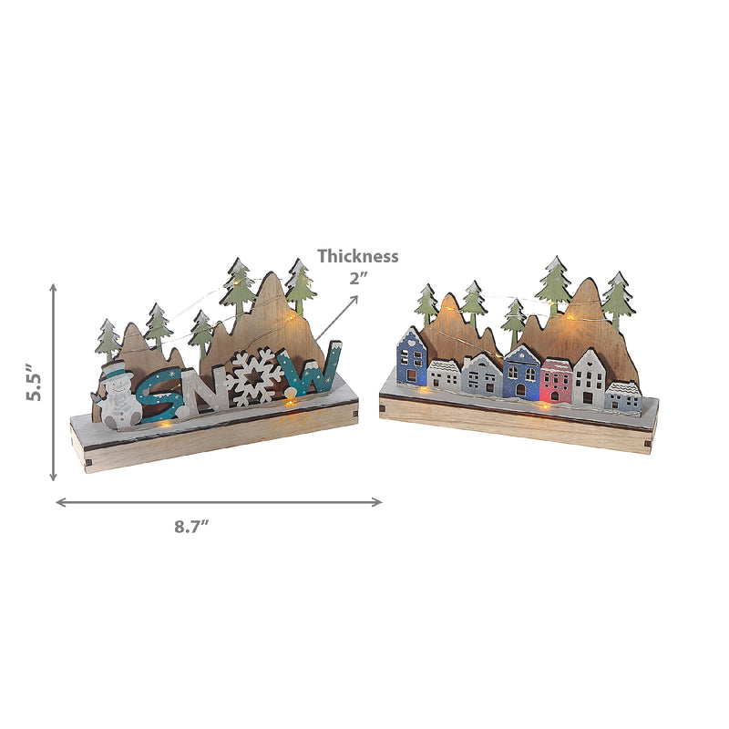 Led Wooden Winter Scenic Stand (Asstd) - Set of 2