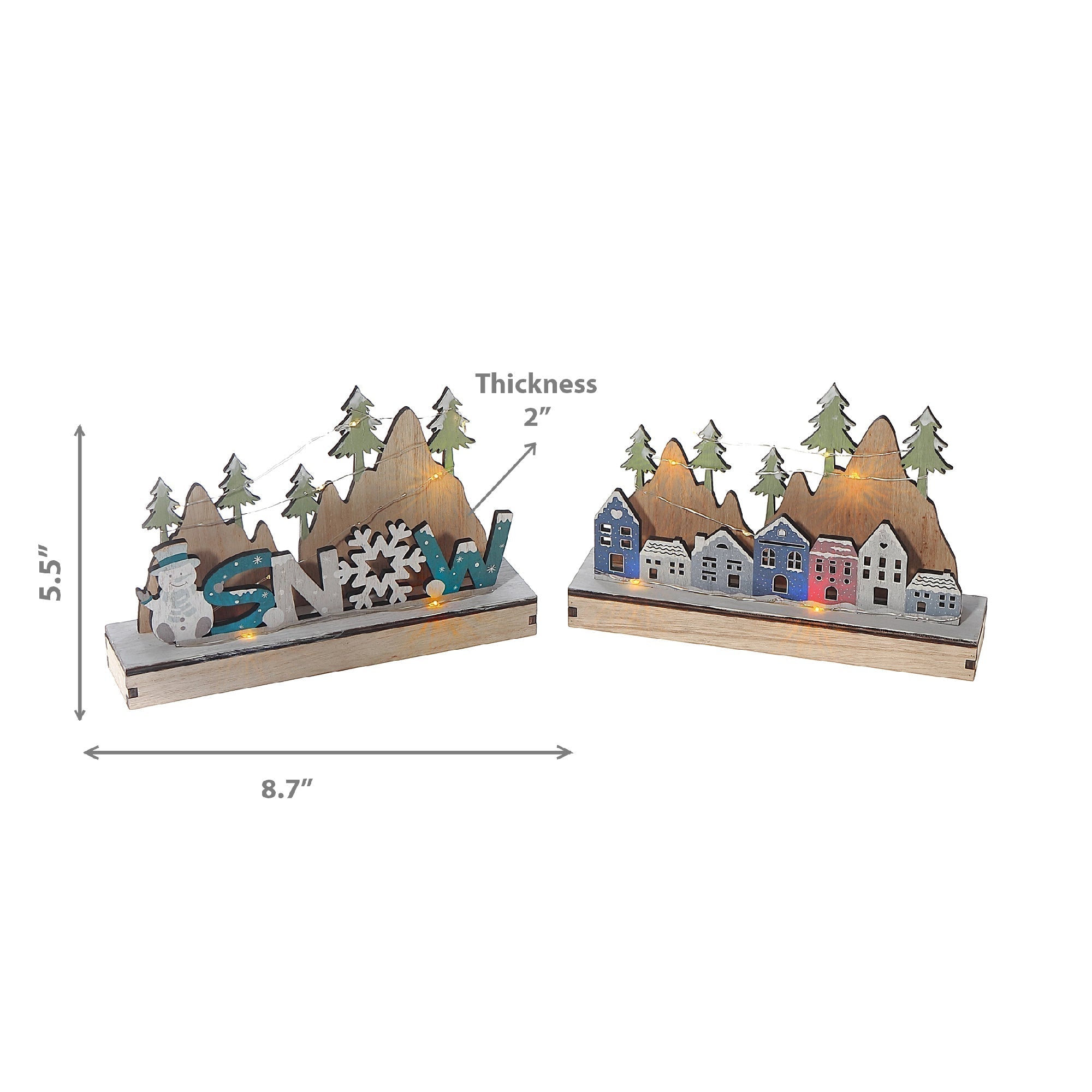 LED Wooden Winter Scenic Stand Set of 2 – Christmas Tabletop Decoration, Holiday Accent, Illuminated Winter Scene