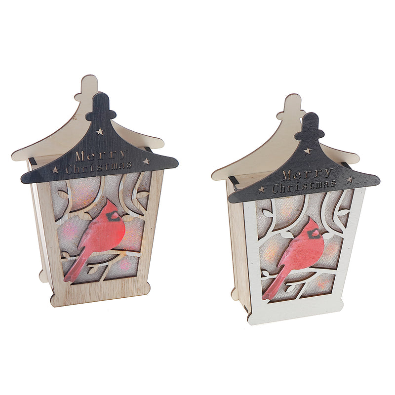 Led Wooden Cardinal Lantern Décor (Asstd) - Set of 2
