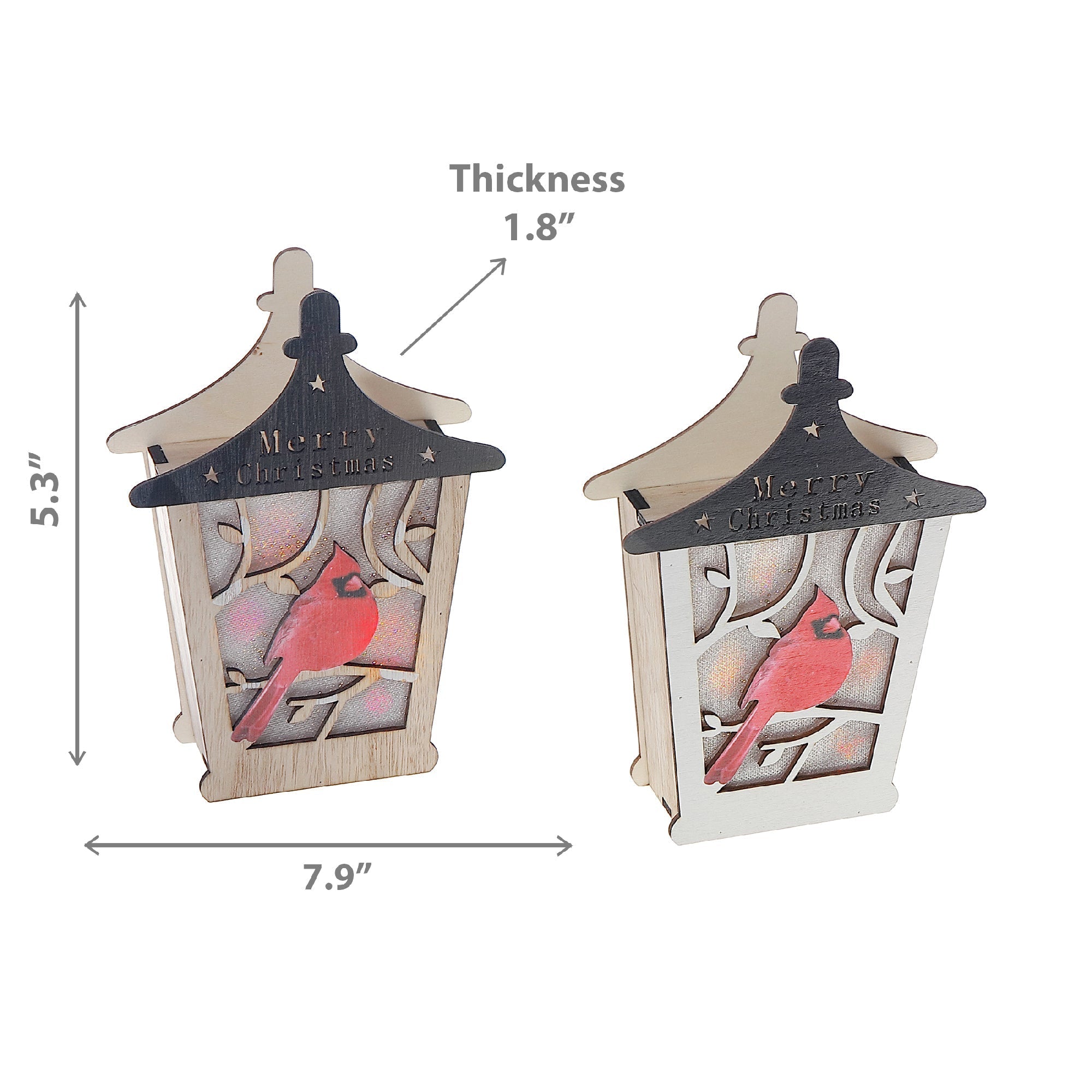LED Wooden Cardinal Lantern Décor Set of 2 – Christmas Tabletop Decoration, Holiday Home Accent, Festive Winter Bird Decor