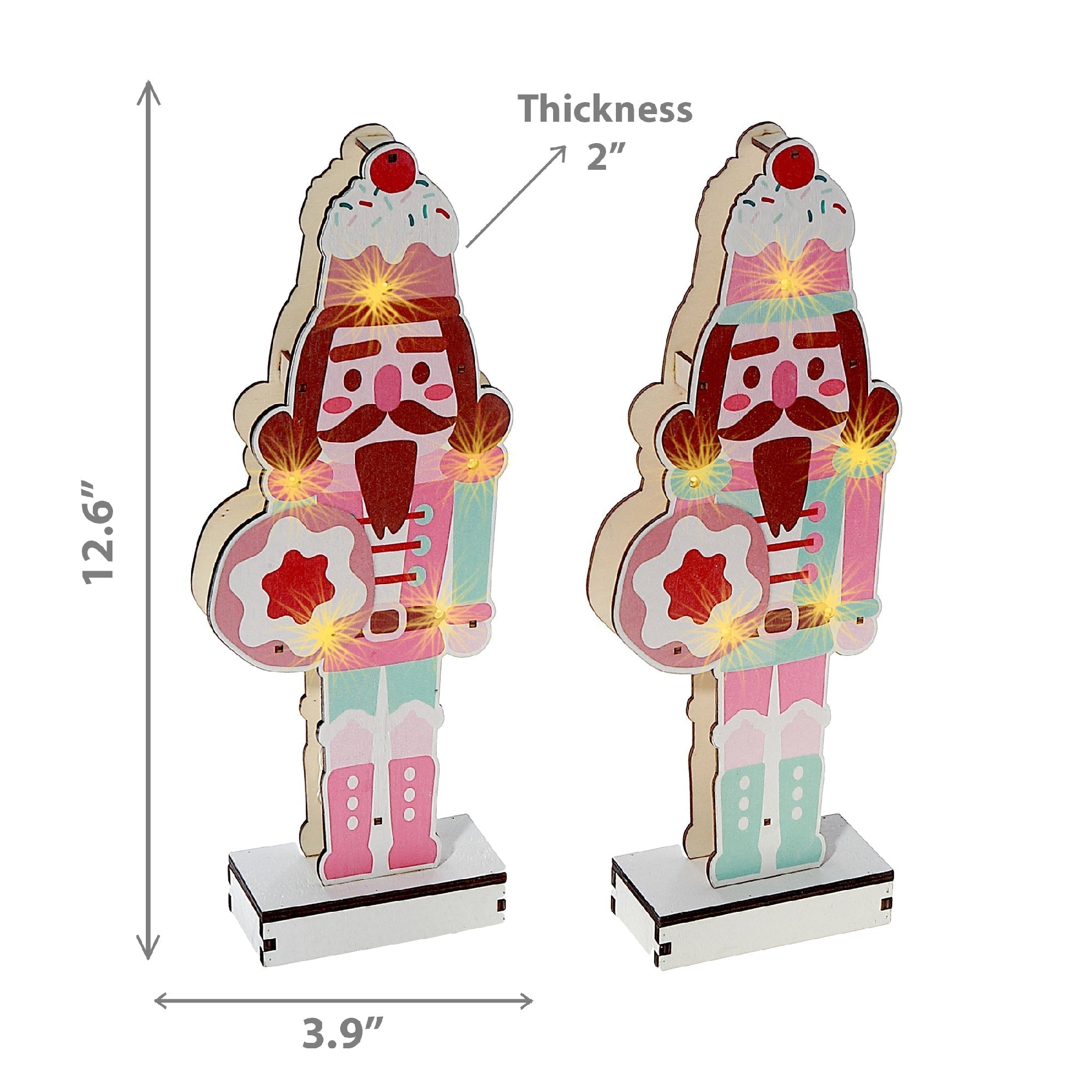 LED Wooden Nutcracker Stand Set of 2 – Christmas Tabletop Decoration, Holiday Home Accent, Festive Winter Decor
