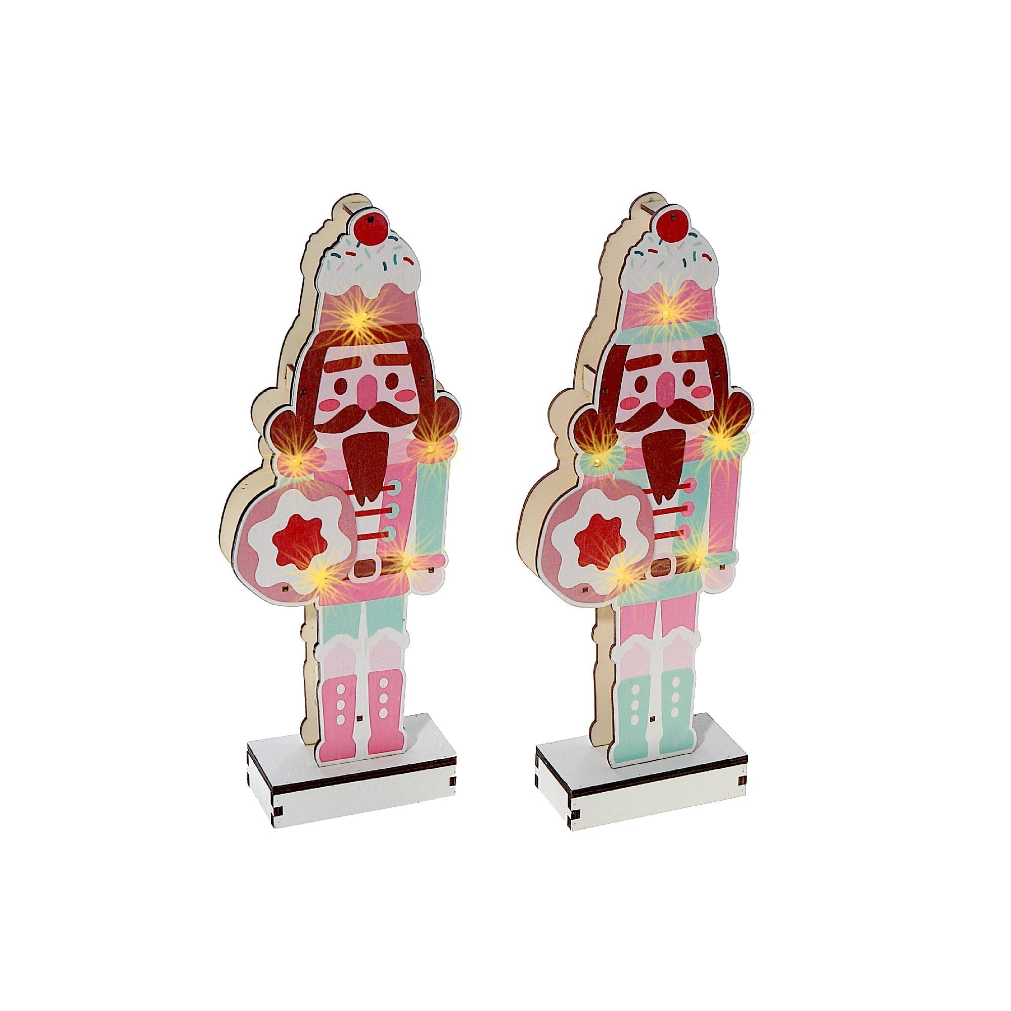LED Wooden Nutcracker Stand Set of 2 – Christmas Tabletop Decoration, Holiday Home Accent, Festive Winter Decor