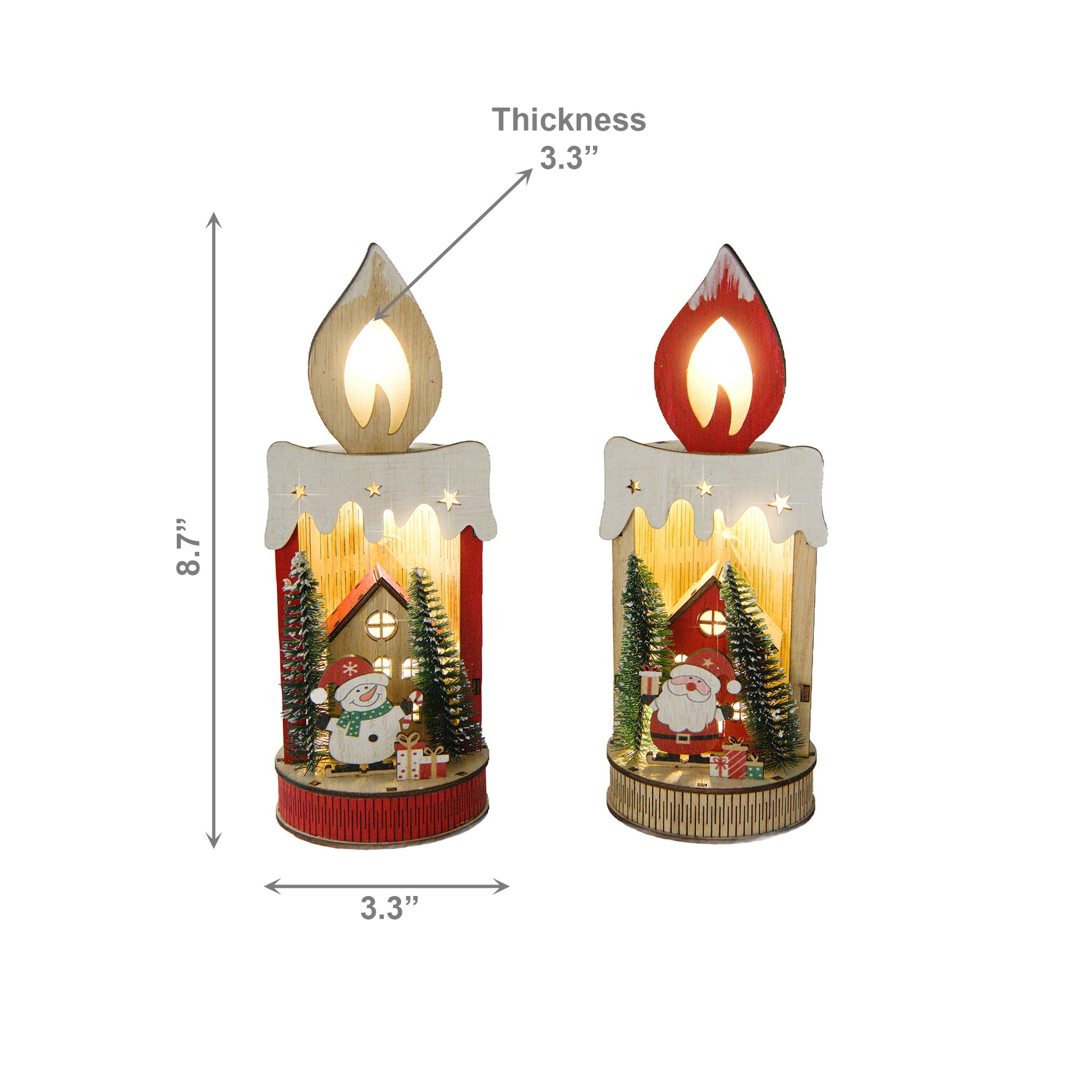 LED Wooden Candle Decor Santa / Snowman Assorted, Christmas, Holiday Decor- Set of 2