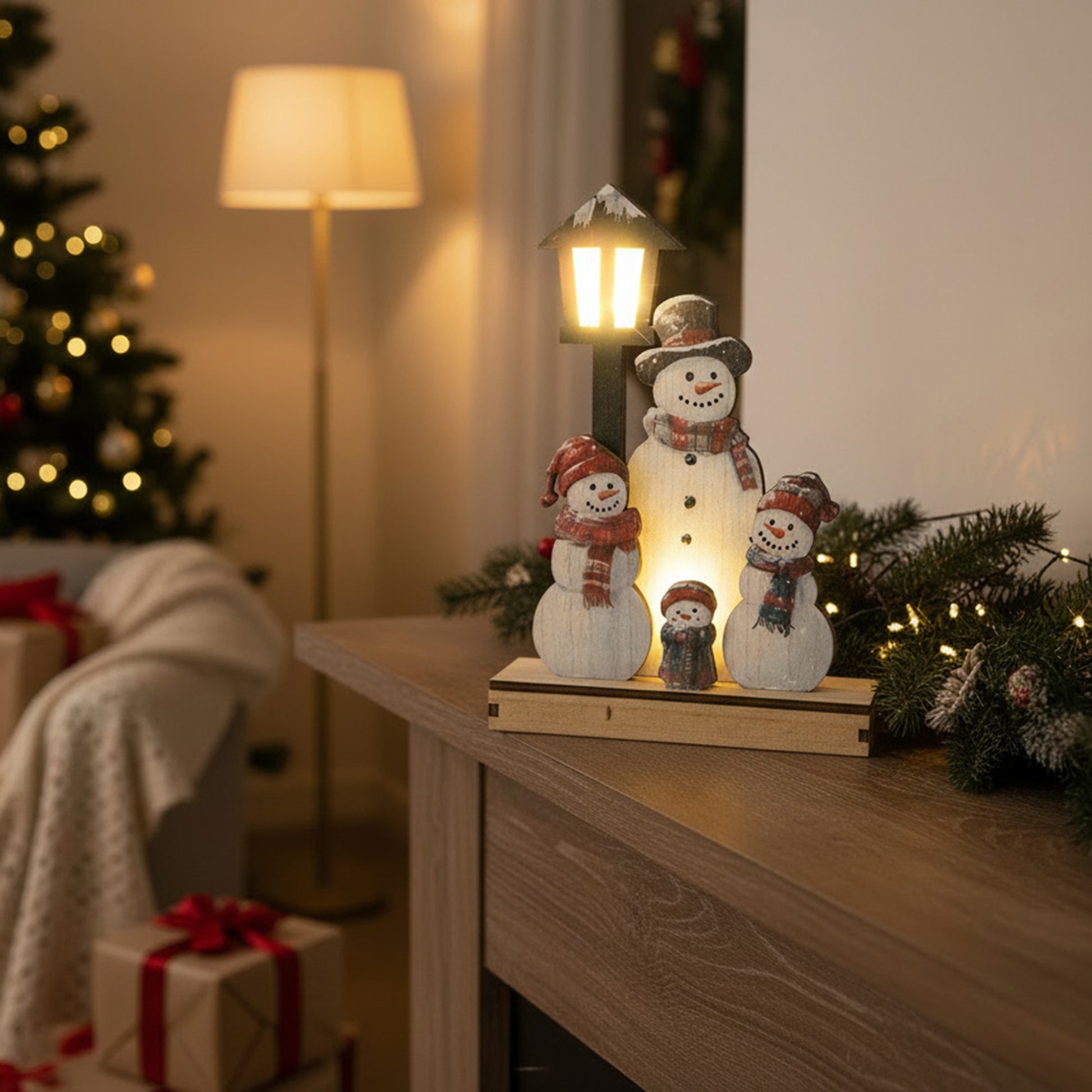LED Wooden Snowman Family Decor, Christmas, Holiday Decor