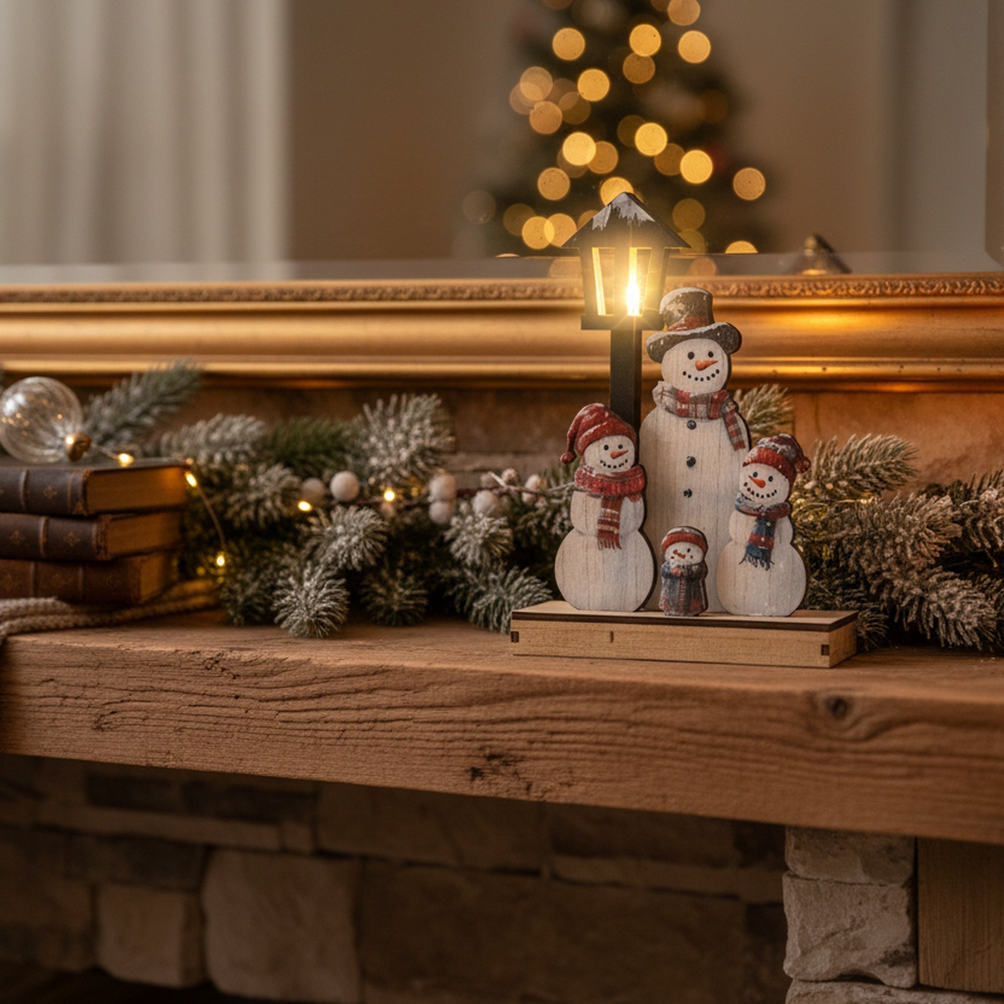 LED Wooden Snowman Family Decor, Christmas, Holiday Decor
