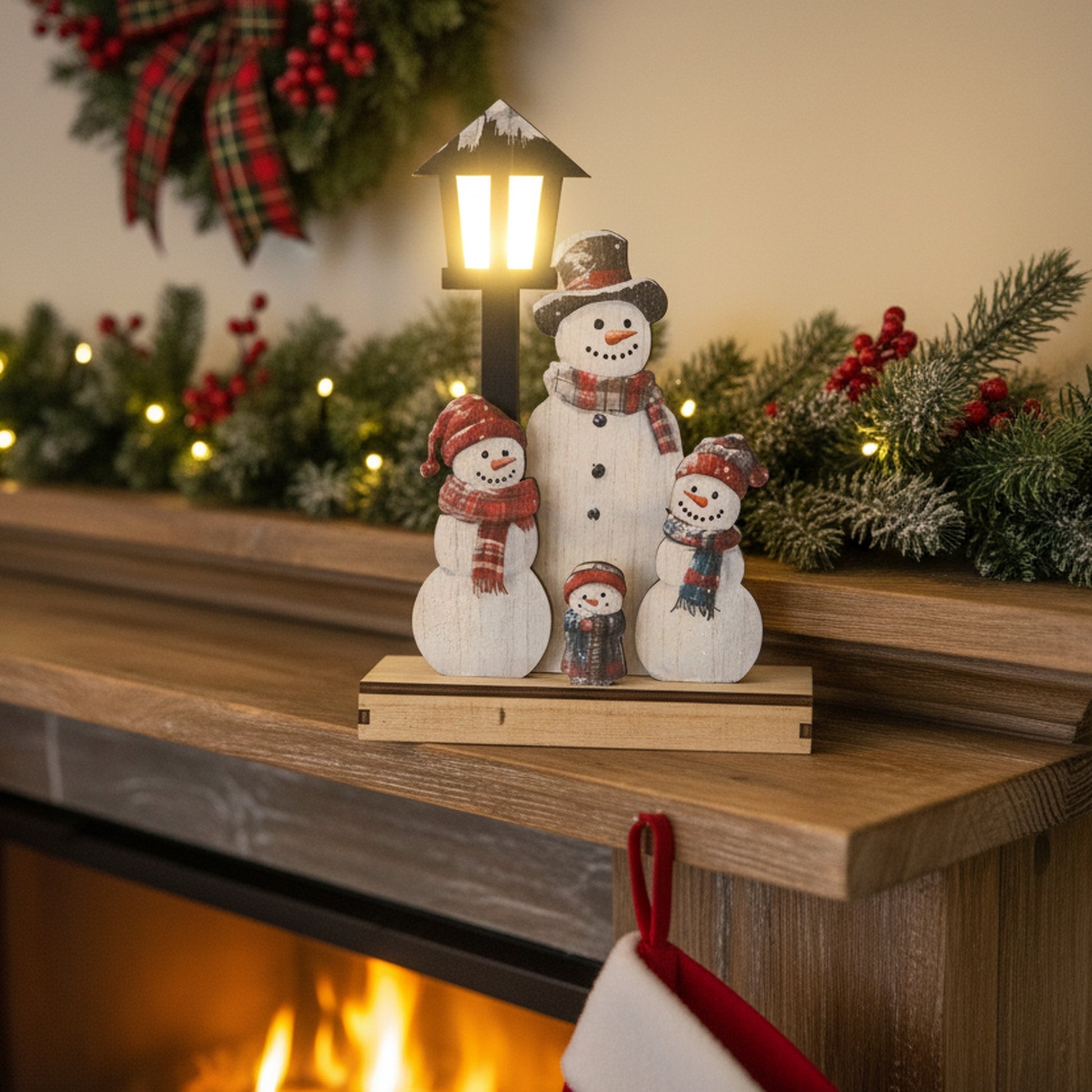 LED Wooden Snowman Family Decor, Christmas, Holiday Decor