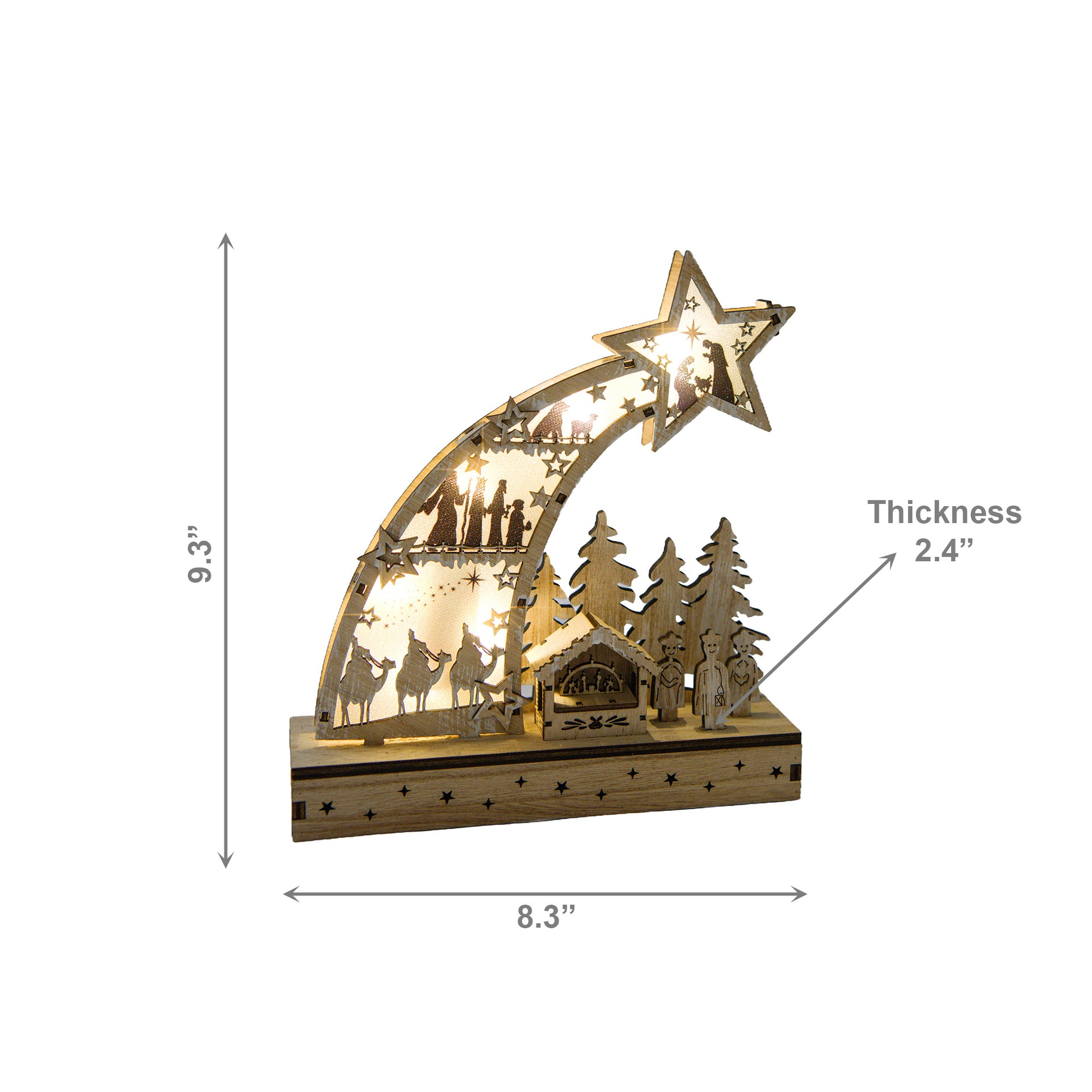 LED Wooden Shooting Star Decor Nativity Scene, Christmas, Figurine, Holiday Decor
