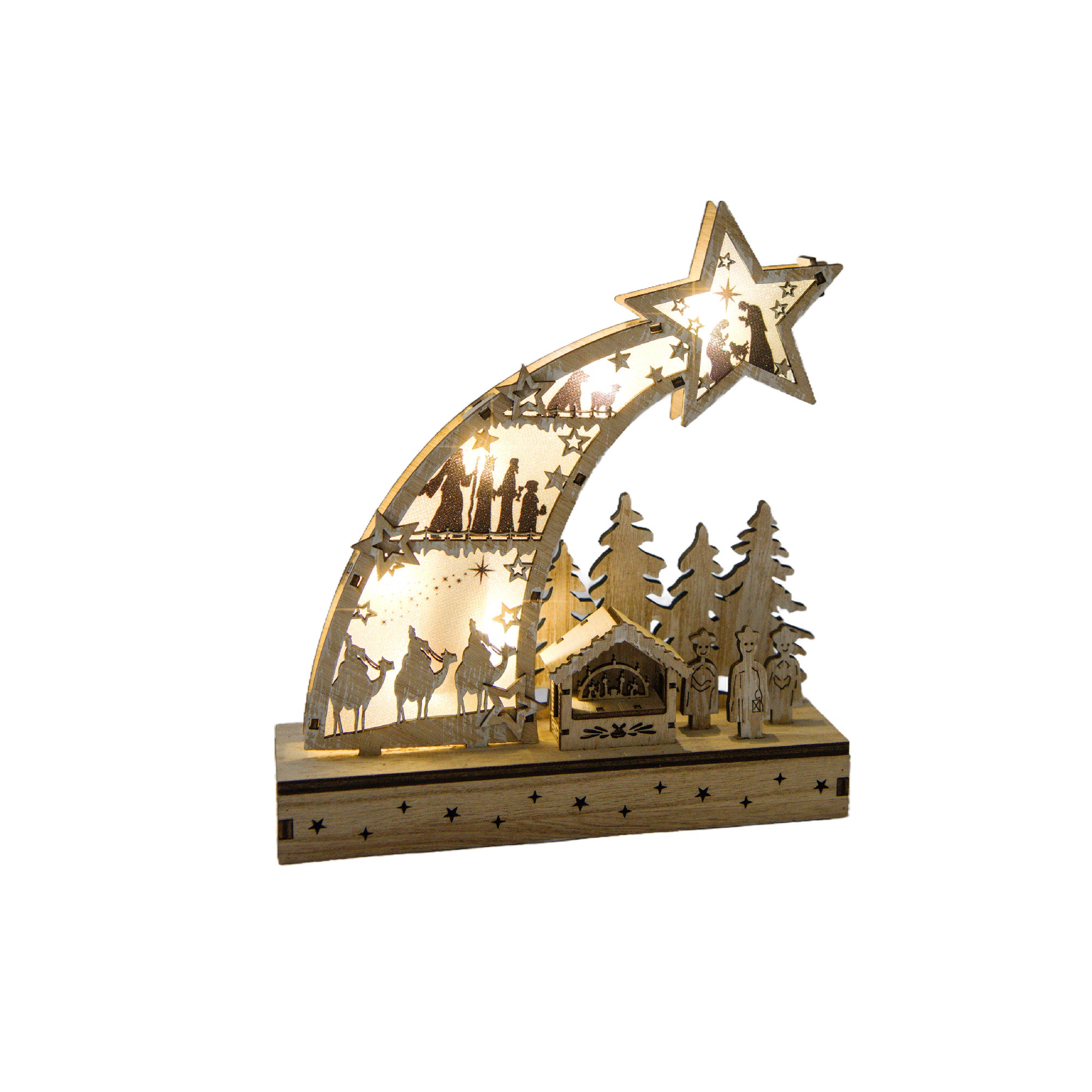 LED Wooden Shooting Star Decor Nativity Scene, Christmas, Figurine, Holiday Decor