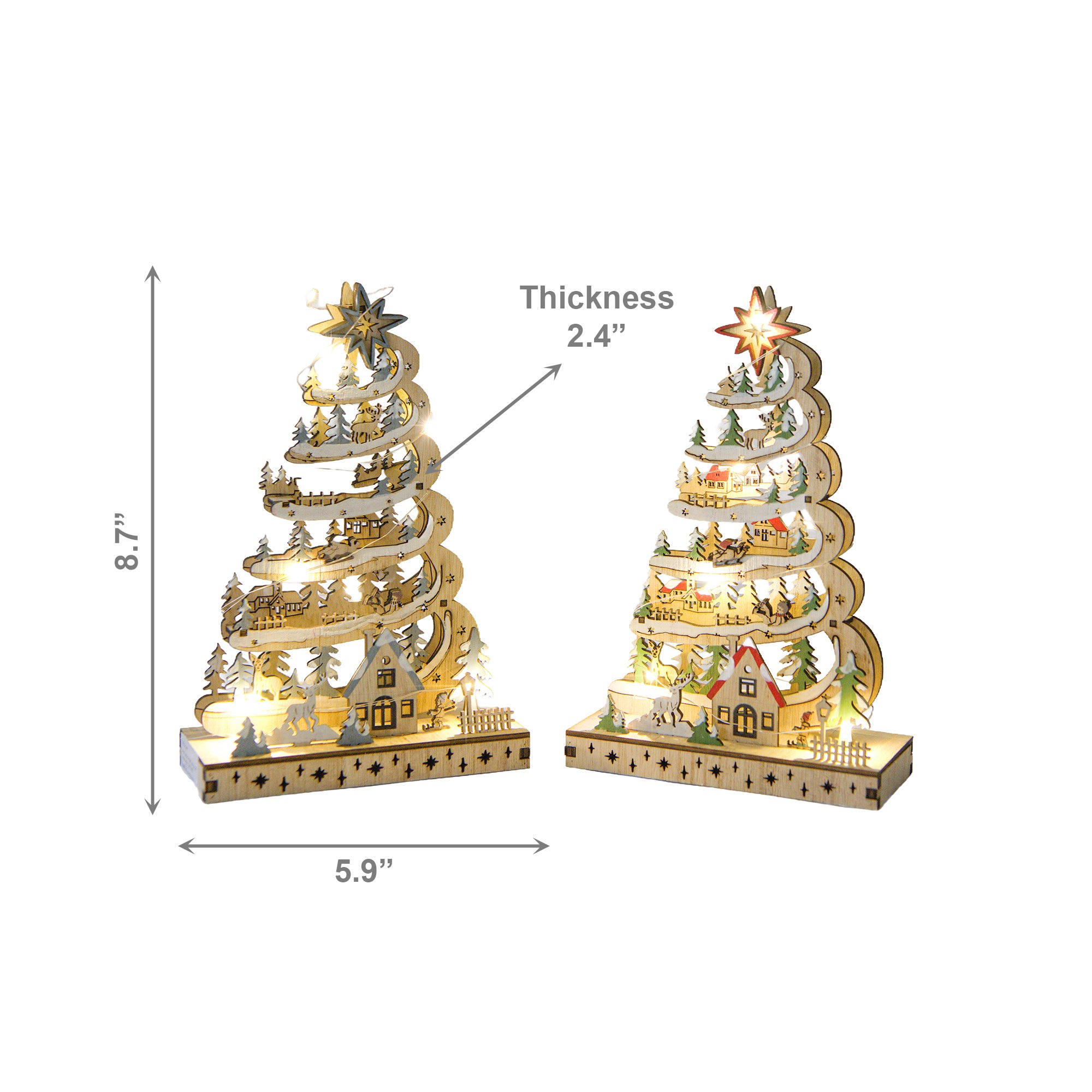 LED Wooden Spiral Christmas Tree Decor Assorted, Christmas, Holiday Decor- Set of 2