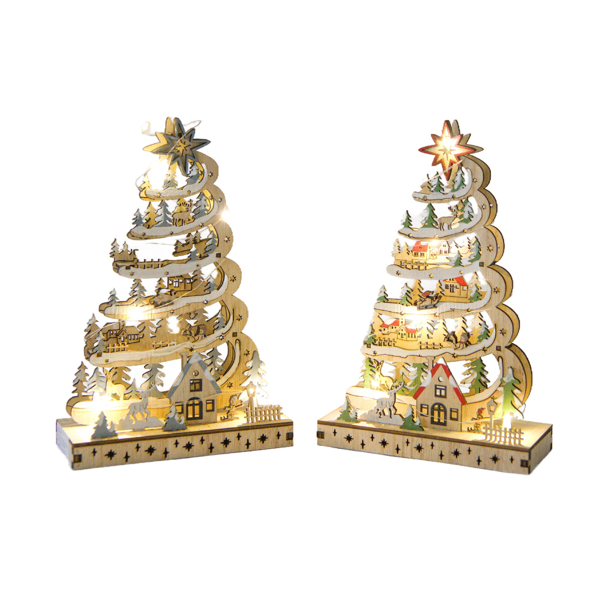 LED Wooden Spiral Christmas Tree Decor Assorted, Christmas, Holiday Decor- Set of 2