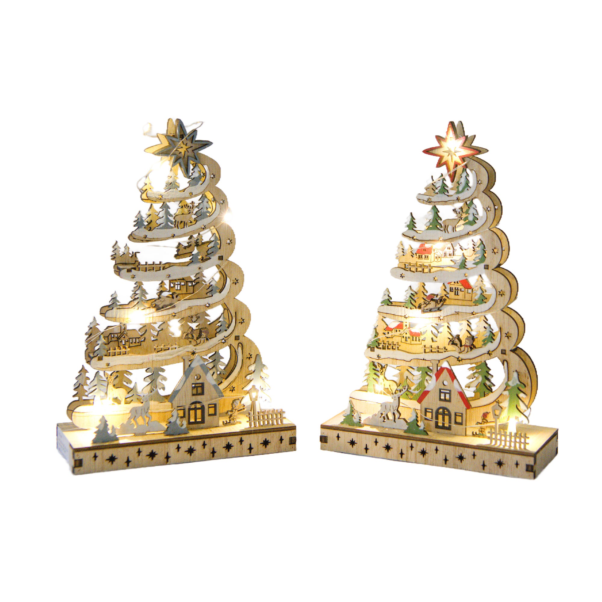 LED Wooden Spiral Christmas Tree Decor Assorted, Christmas, Holiday Decor- Set of 2