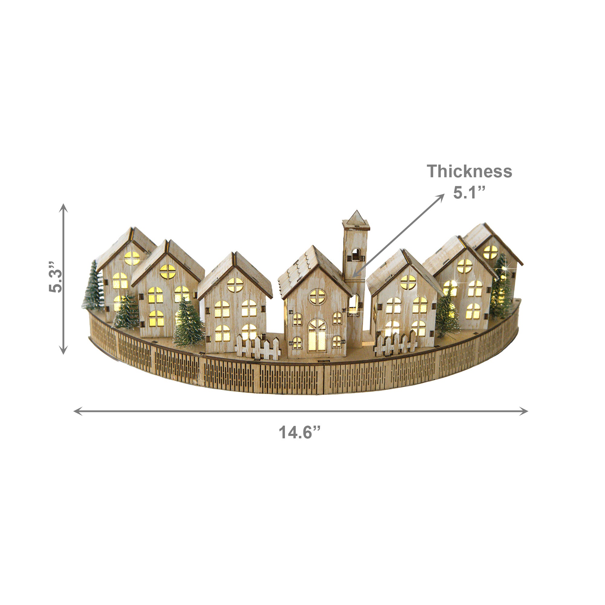 LED Wooden Curved Alpine Village Decor, Winter, Village Decor, Holiday Decor