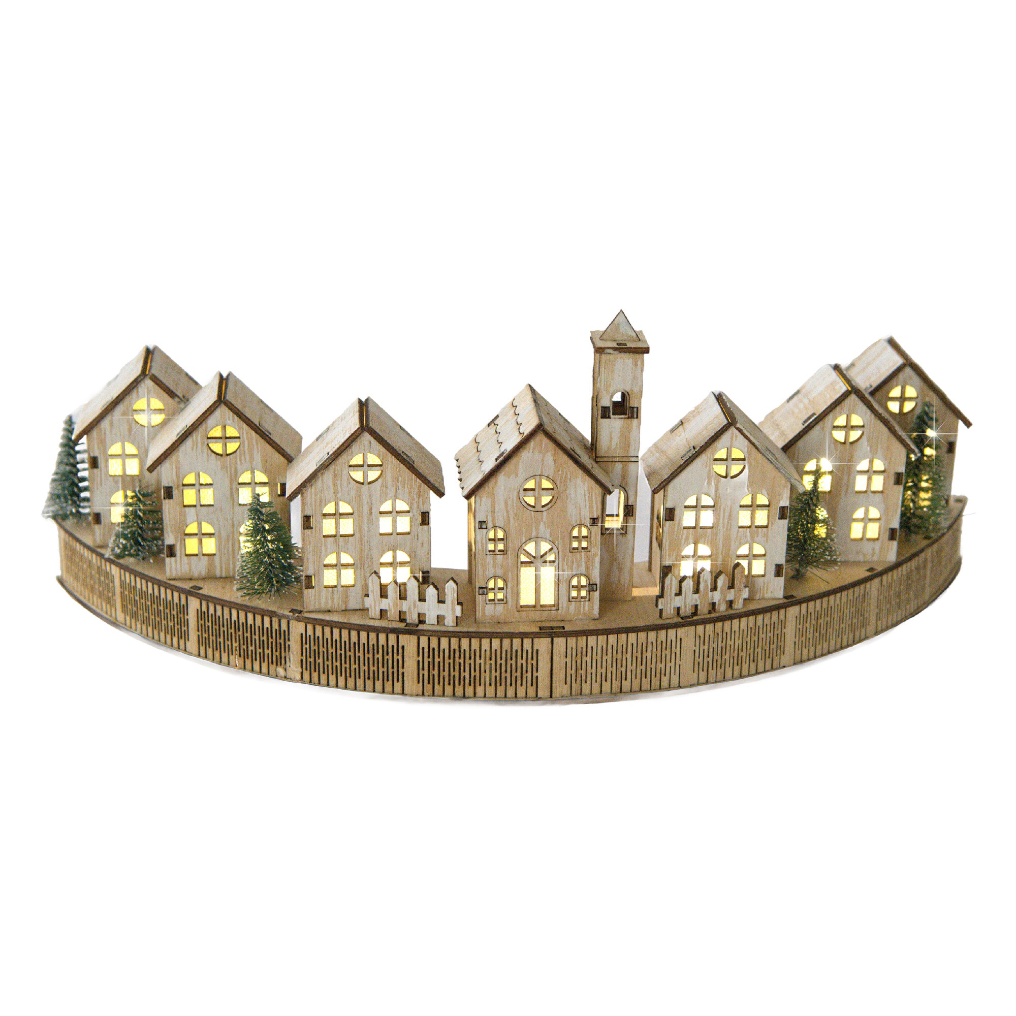 LED Wooden Curved Alpine Village Decor, Winter, Village Decor, Holiday Decor