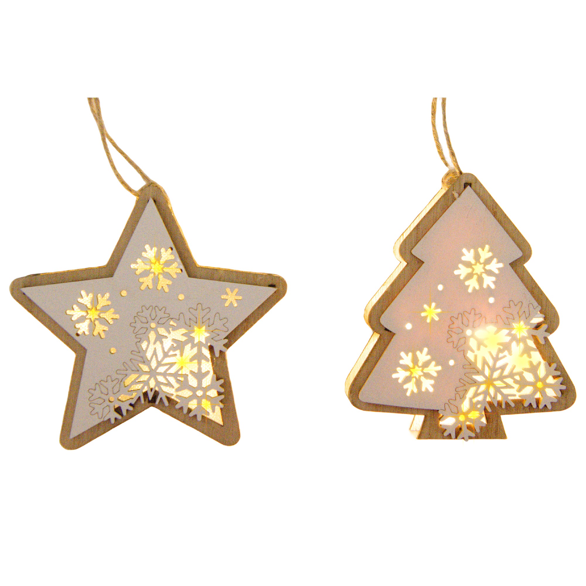 LED Wooden Ornament Tree / Star Assorted, Ornament, Holiday Decor- Set of 2