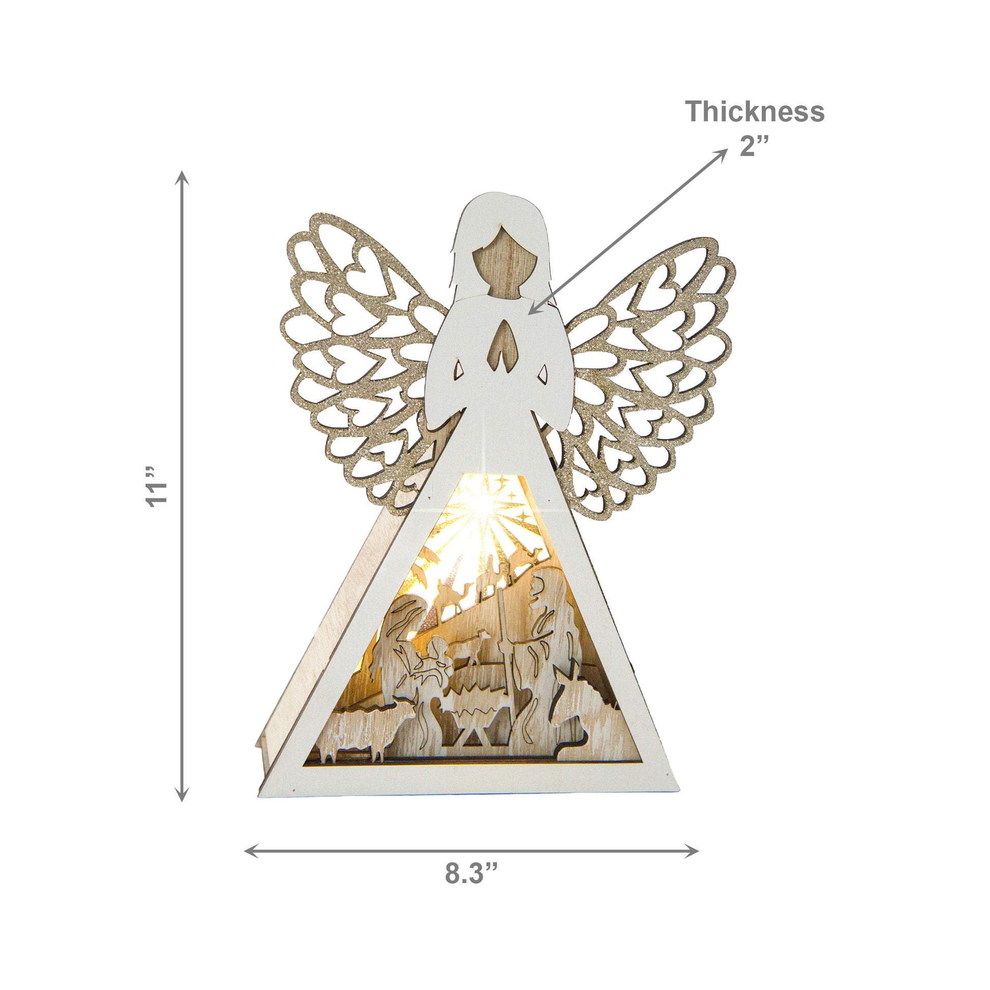 11" LED Wooden Angel Decor Nativity Scene, Christmas, Figurine, Holiday Decor