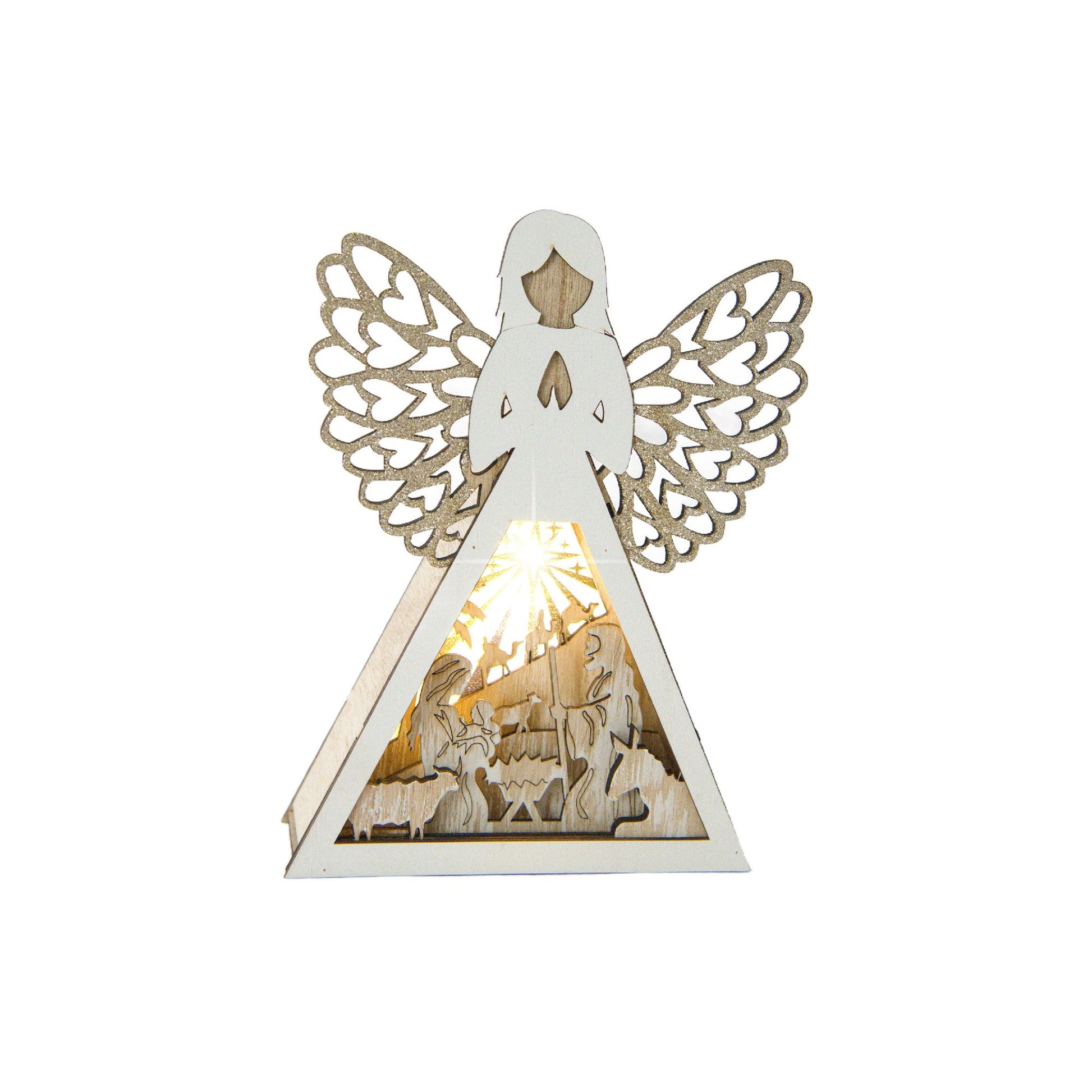 11" LED Wooden Angel Decor Nativity Scene, Christmas, Figurine, Holiday Decor