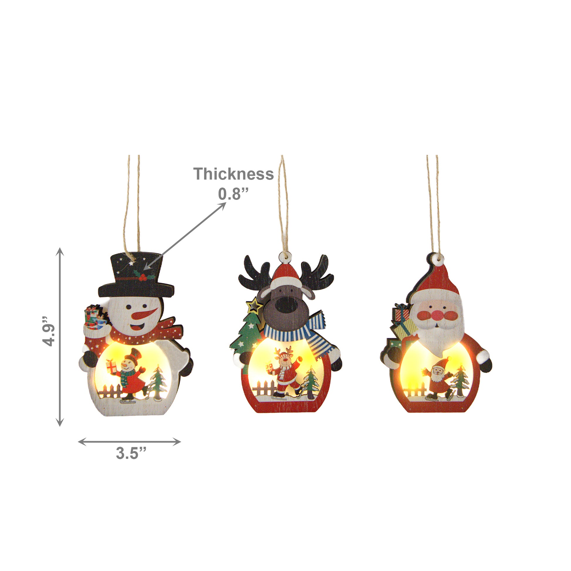LED Wooden Ornament Ice Skating Assorted, Ornament, Holiday Decor- Set of 12