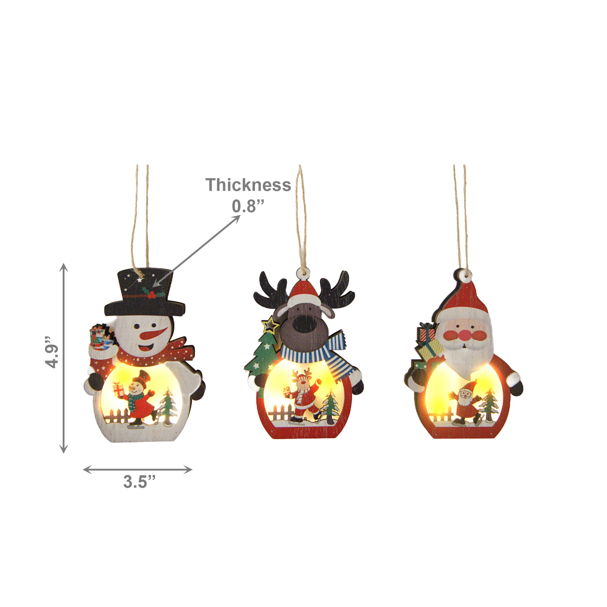 LED Wooden Ornament Ice Skating Assorted, Ornament, Holiday Decor- Set of 12