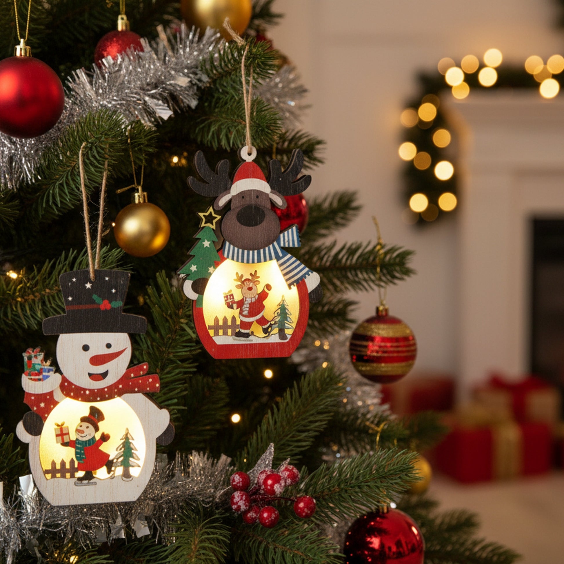 LED Wooden Ornament Ice Skating Assorted, Ornament, Holiday Decor- Set of 12