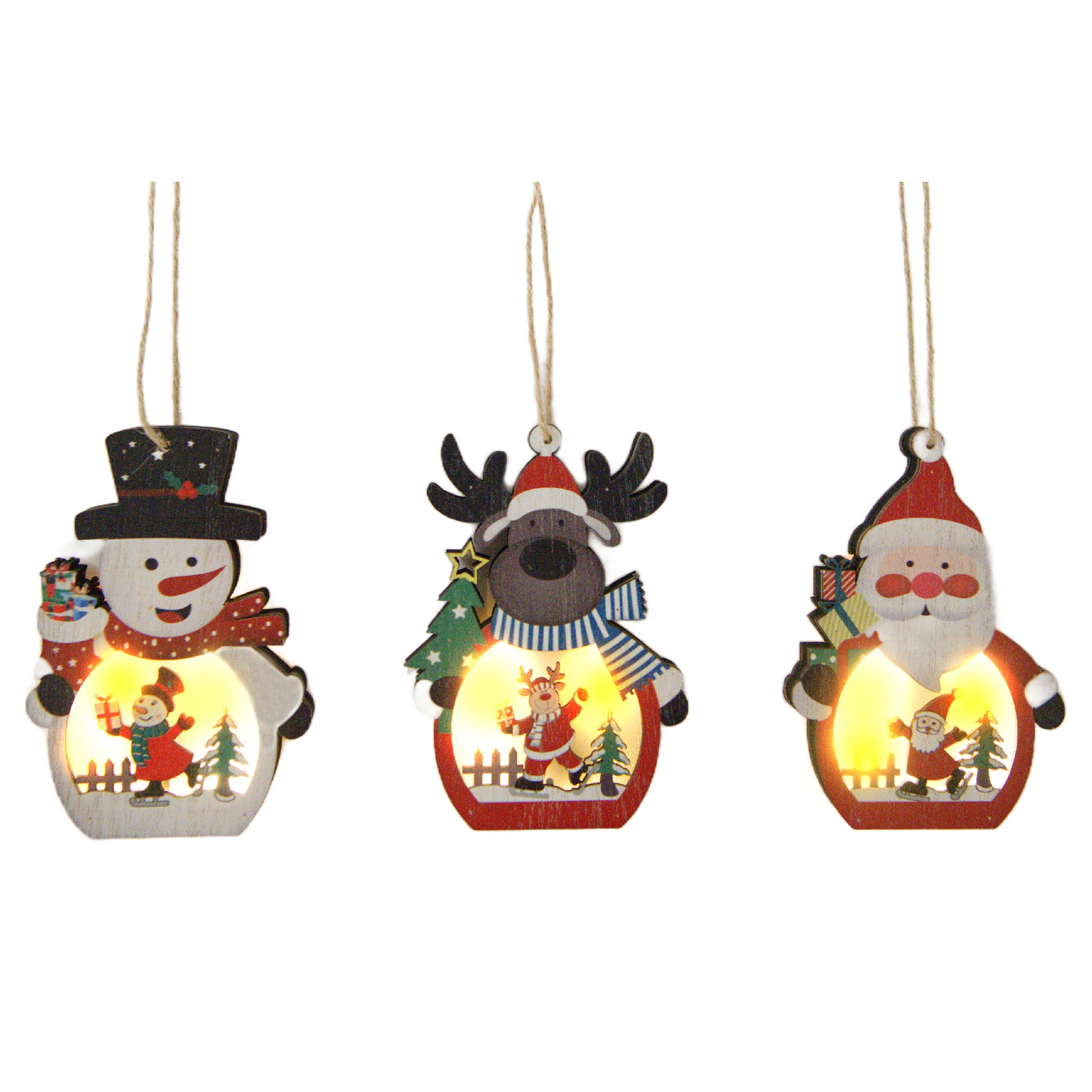 LED Wooden Ornament Ice Skating Assorted, Ornament, Holiday Decor- Set of 12