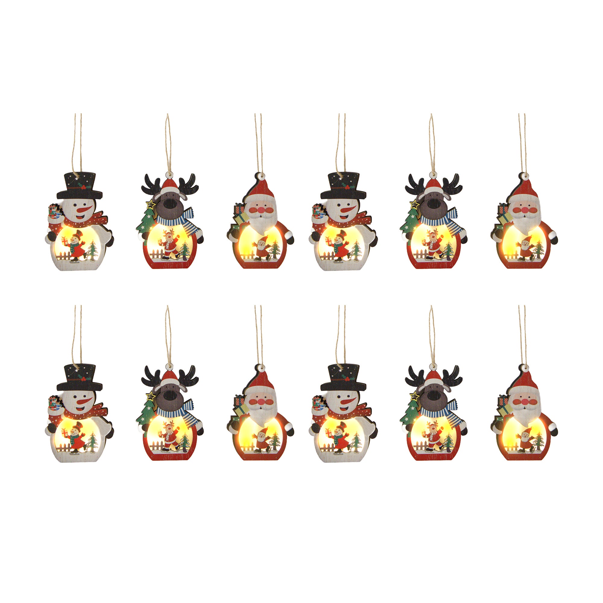 LED Wooden Ornament Ice Skating Assorted, Ornament, Holiday Decor- Set of 12