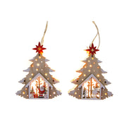 LED Wooden Ornament Tree Reindeer / Santa Assorted, Christmas, Ornament, Holiday Decor- Set of 12