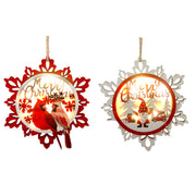 LED Wooden Ornament Snowflake Merry Christmas Assorted, Christmas, Ornament, Holiday Decor- Set of 12
