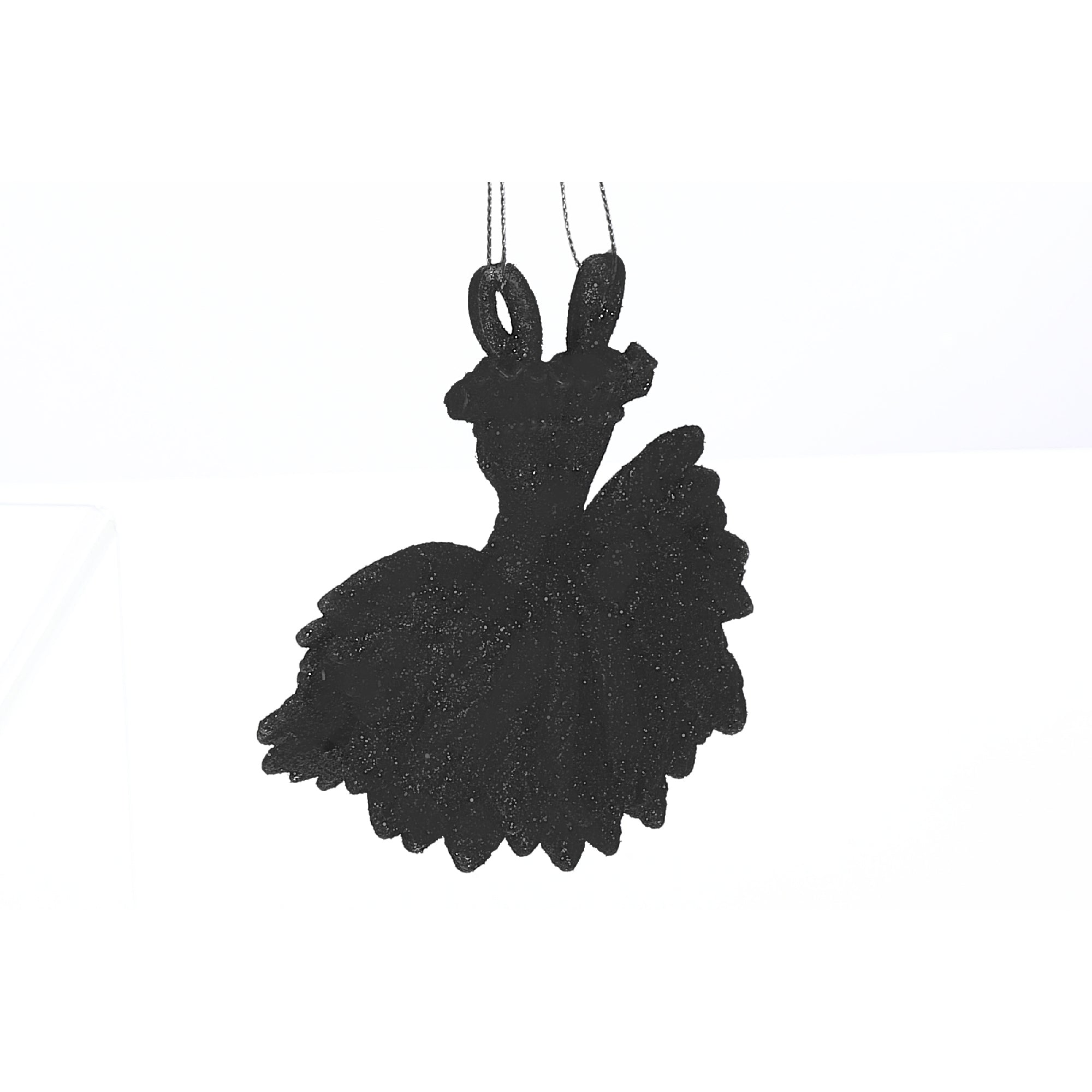 Christmas Black Glitter Dress Ornament Set Of 12, Holiday Tree Decoration, Festive Home Decor