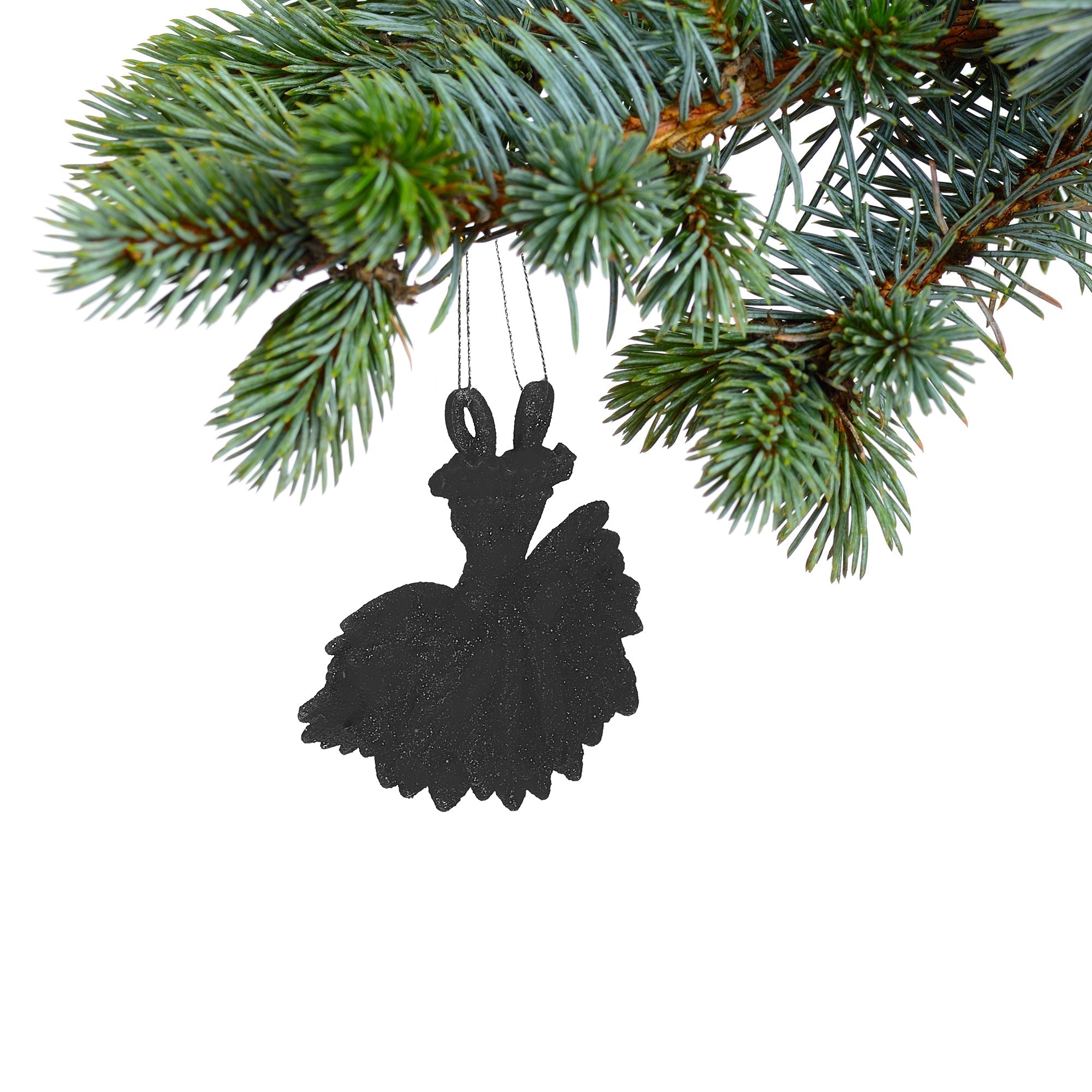 Christmas Black Glitter Dress Ornament Set Of 12, Holiday Tree Decoration, Festive Home Decor