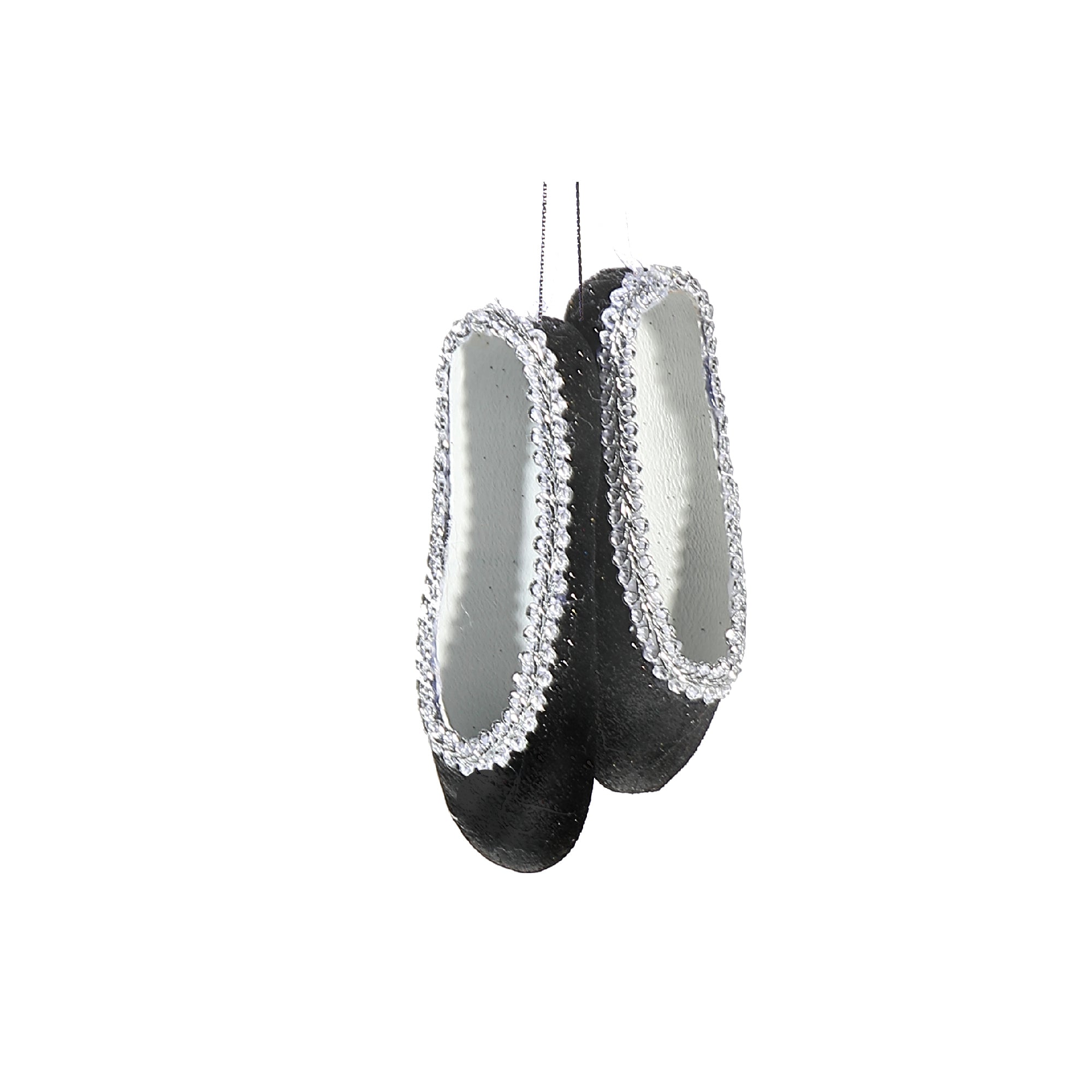 Christmas Black Glitter Ballerina Shoes Ornament Set Of 12, Holiday Tree Decoration