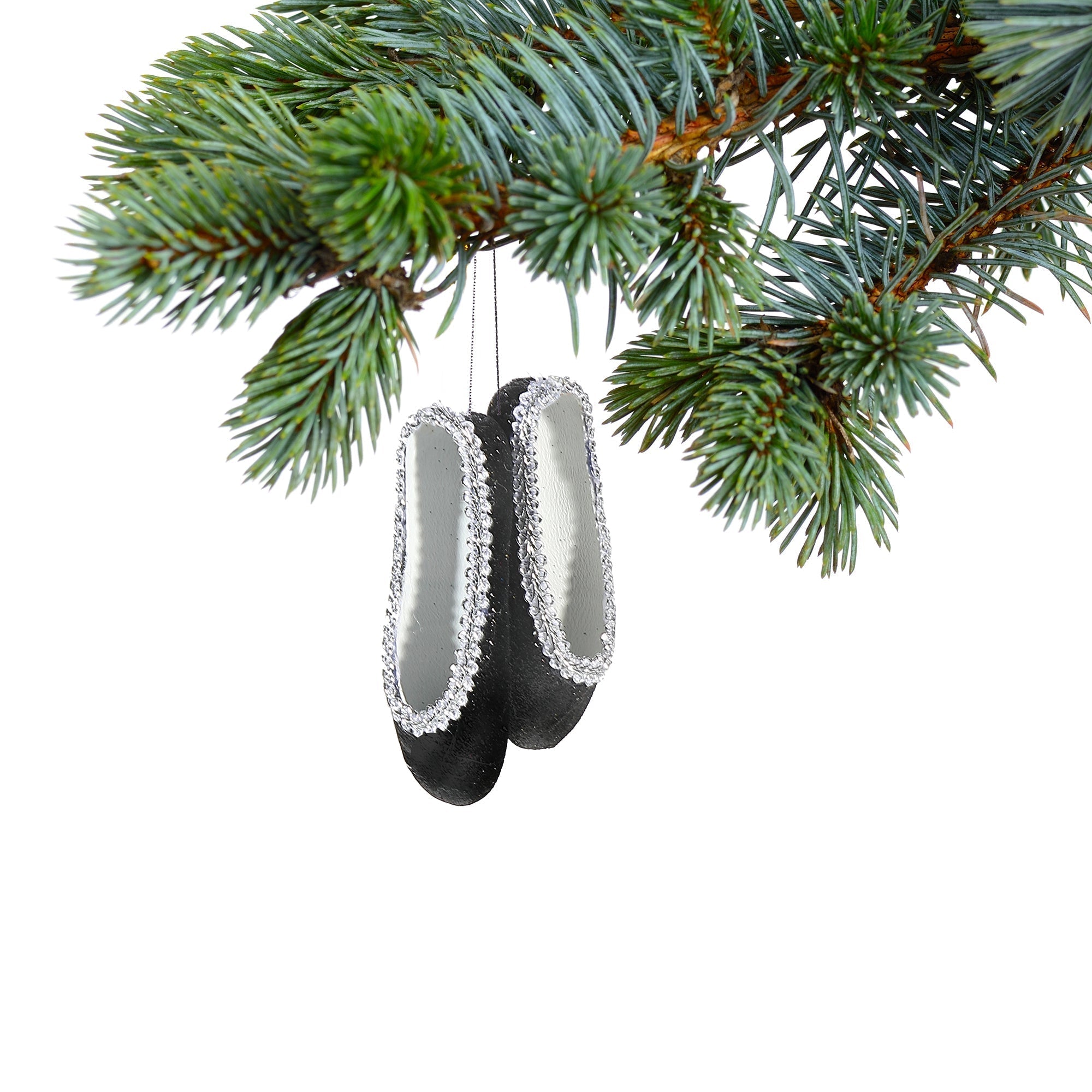 Christmas Black Glitter Ballerina Shoes Ornament Set Of 12, Holiday Tree Decoration