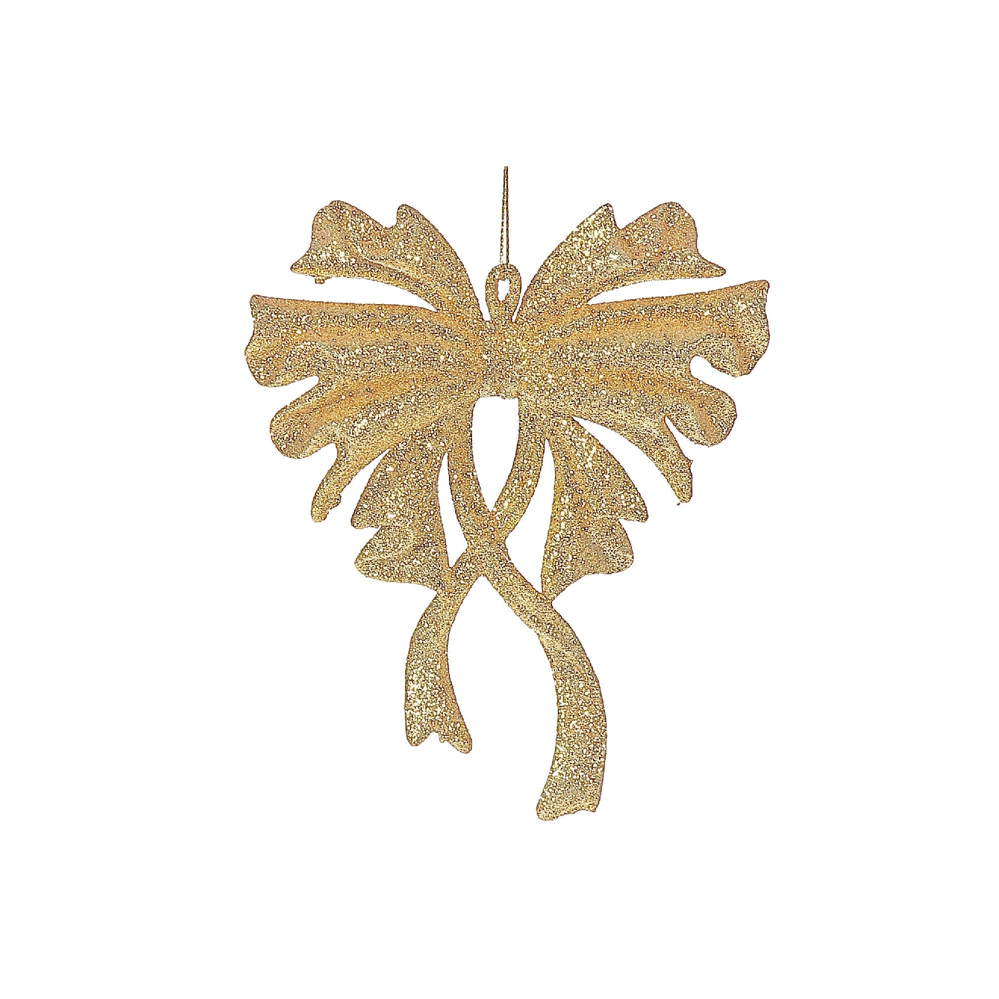 Christmas Gold Glitter Bow Ornament Set Of 12, Holiday Tree Decoration, Festive Accent