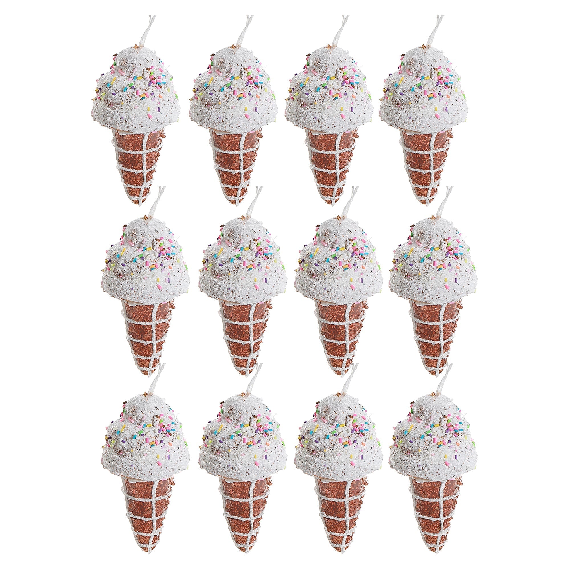 Ice Cream Christmas Ornaments, Holiday Tree Decorations, Fun Festive Hanging Ornaments, Set of 12