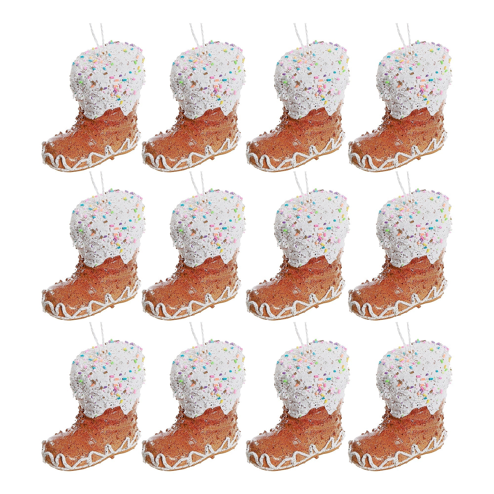 Gingerbread Boot Christmas Ornaments, Holiday Tree Decorations, Festive Hanging Ornaments, Set of 12