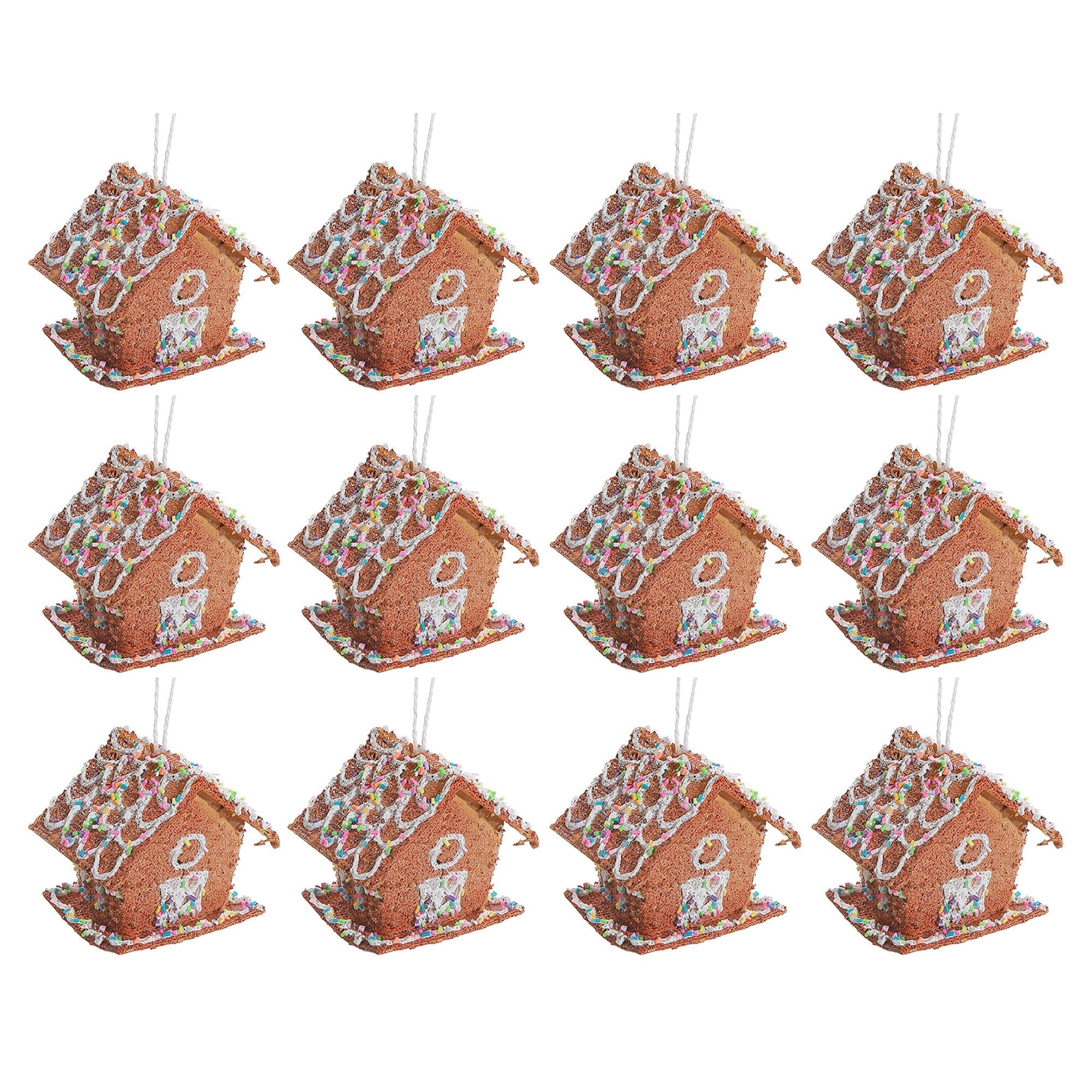 Gingerbread Birdhouse Christmas Ornaments, Holiday Tree Decorations, Festive Handmade Hanging Ornaments, Set of 12