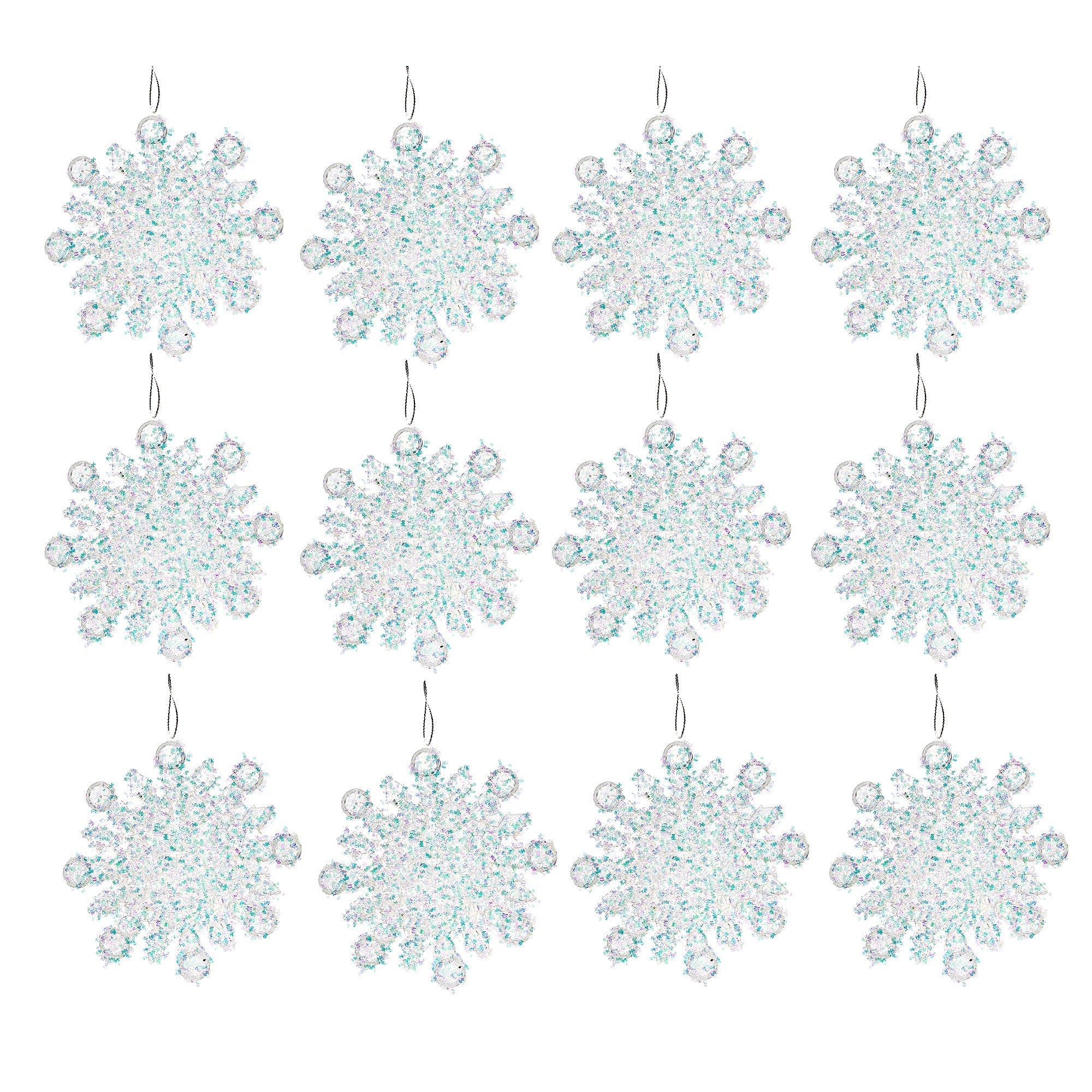 Whimsical Snowflake Christmas Ornaments, Holiday Tree Decorations, Sparkling Winter Tree Ornaments, Set of 12