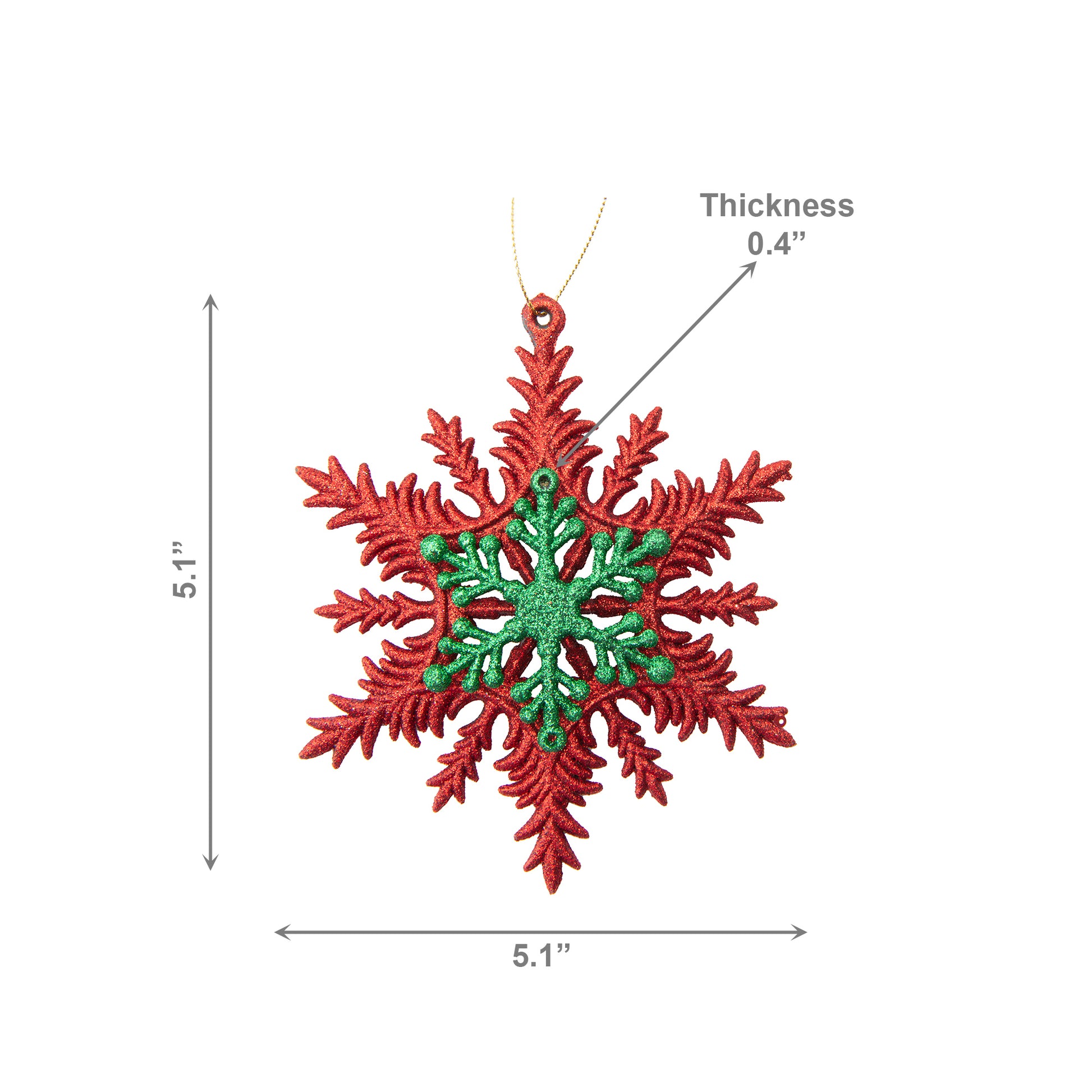 Red and Green Glittered Ornament Snowflake, Christmas, Ornament, Holiday Decor- Set of 12
