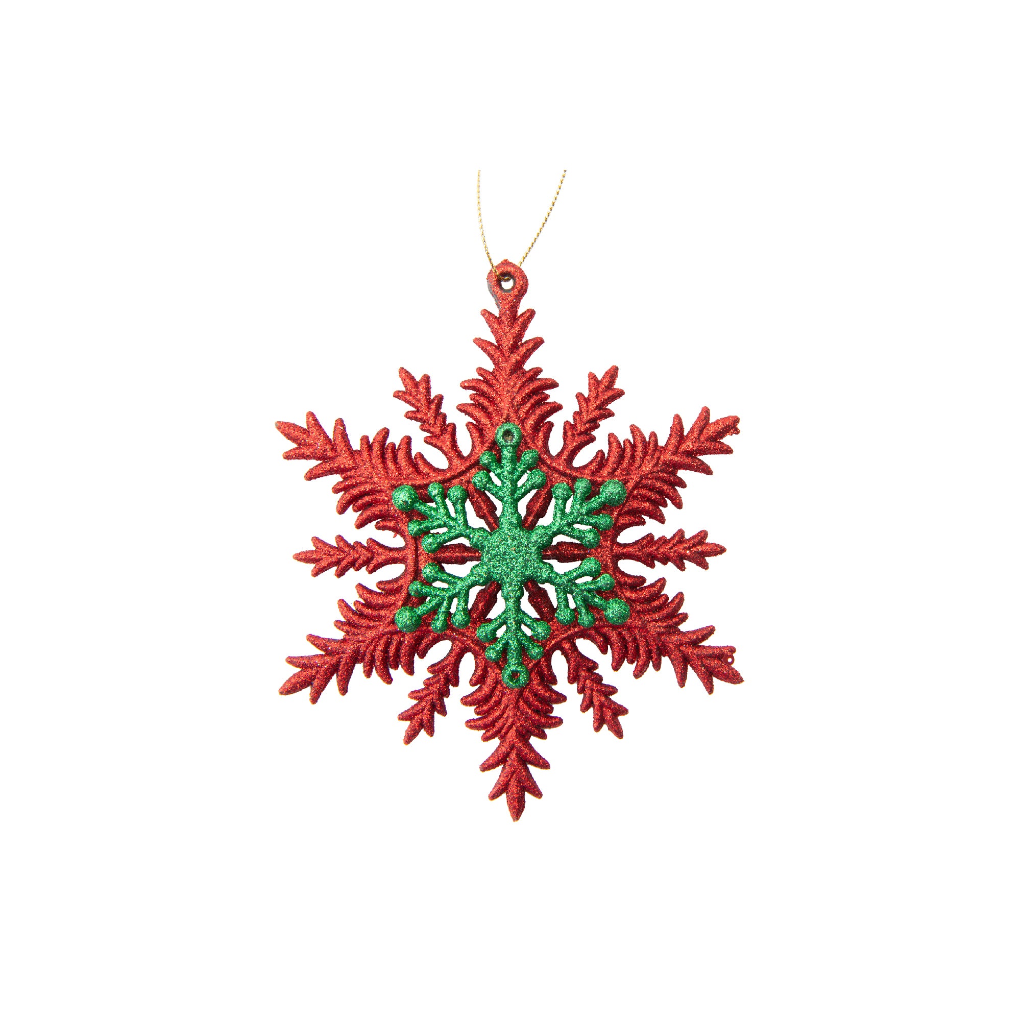 Red and Green Glittered Ornament Snowflake, Christmas, Ornament, Holiday Decor- Set of 12