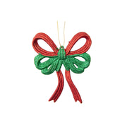 Red and Green Glittered Ornament Bow, Ornament, Holiday Decor- Set of 12